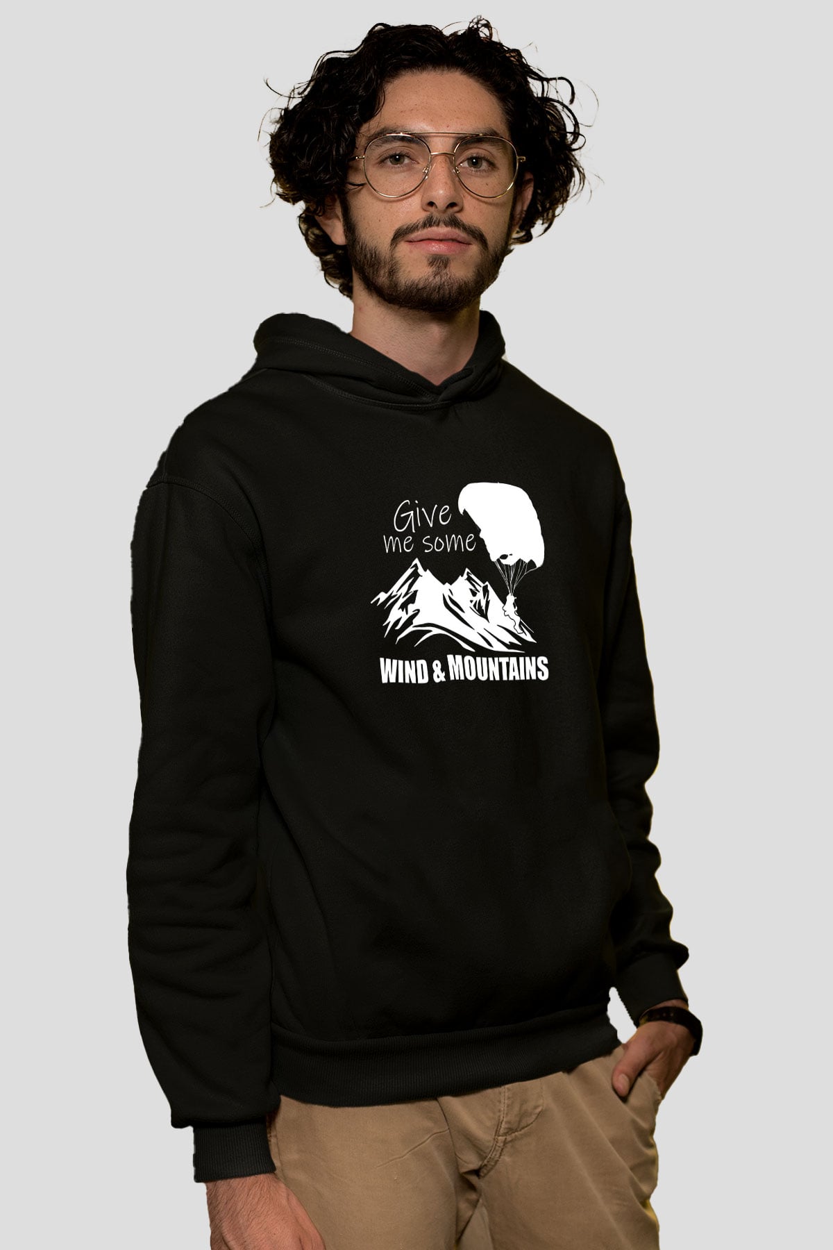 Yamaç Paraşütü - Paragliding Baskılı Unisex Siyah Kapüşonlu Sweatshirt