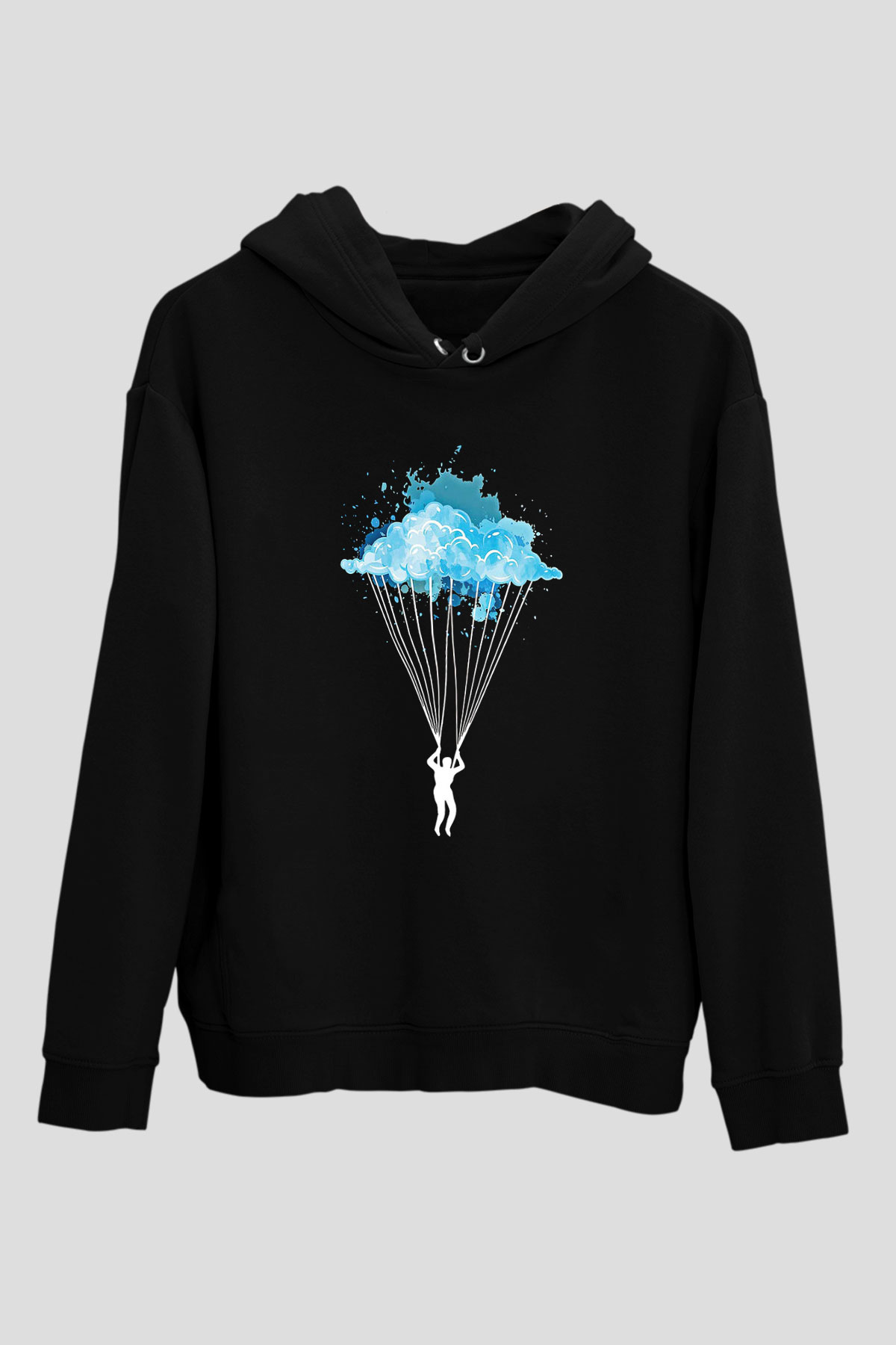 Yamaç Paraşütü - Paragliding Baskılı Unisex Siyah Kapüşonlu Sweatshirt