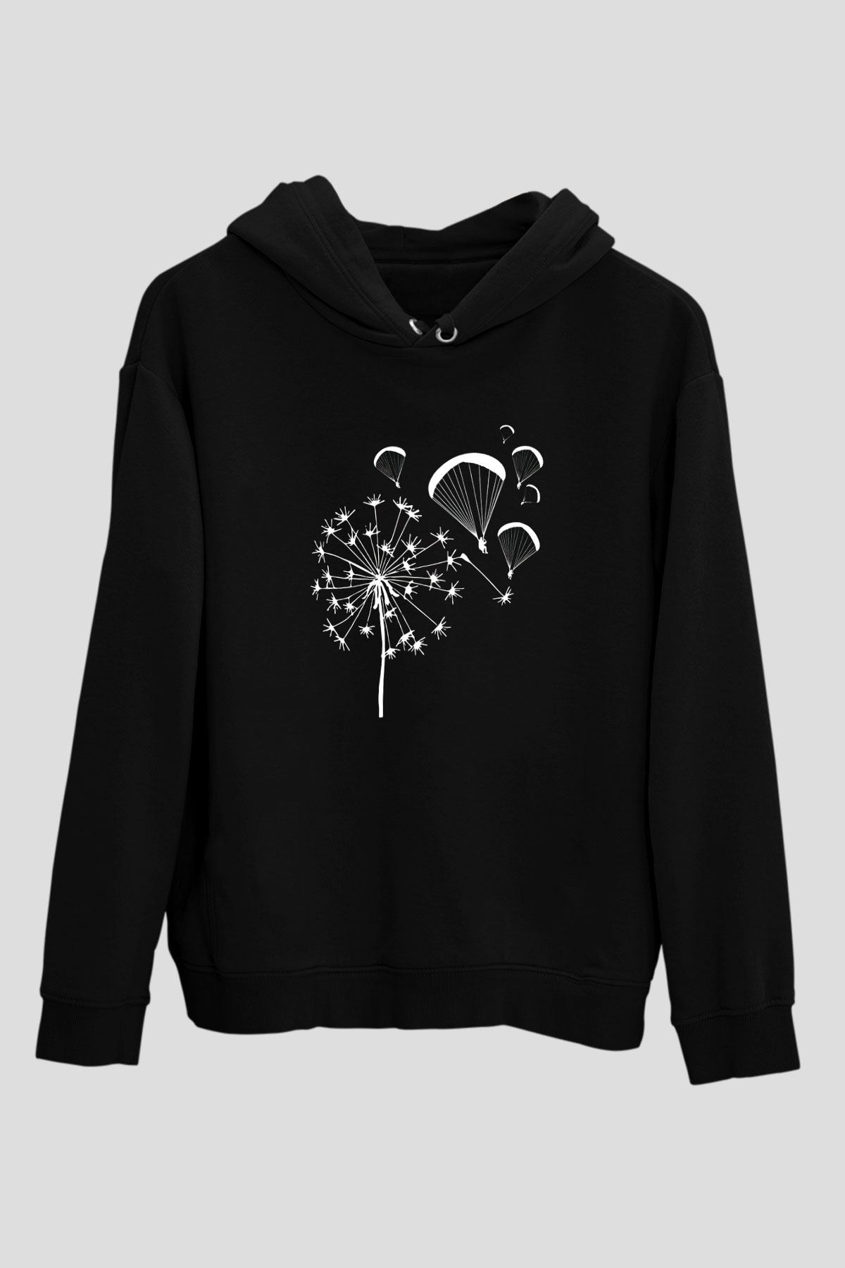 Yamaç Paraşütü - Paragliding Baskılı Unisex Siyah Kapüşonlu Sweatshirt