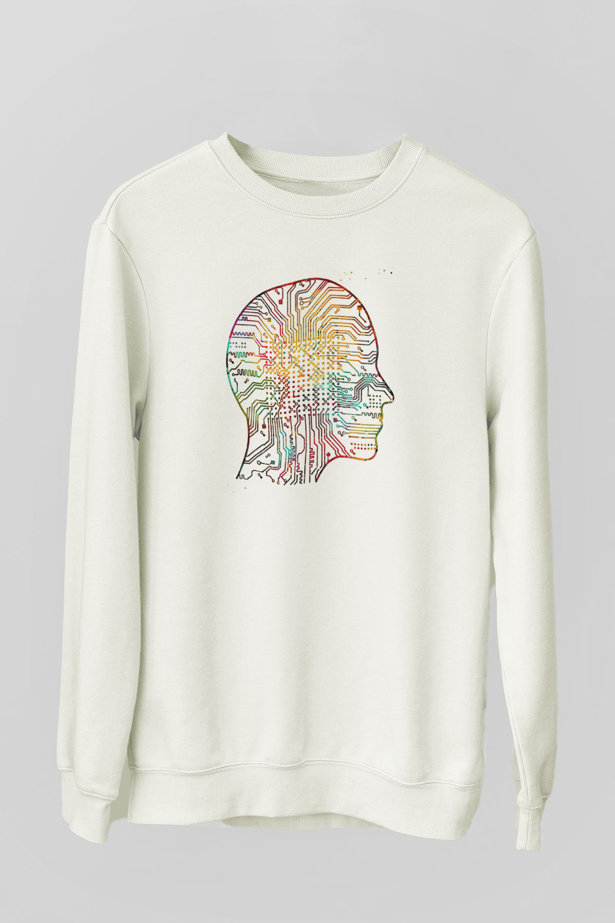 Yapay Zeka Renkli Baskılı Unisex Ekru Sweatshirt