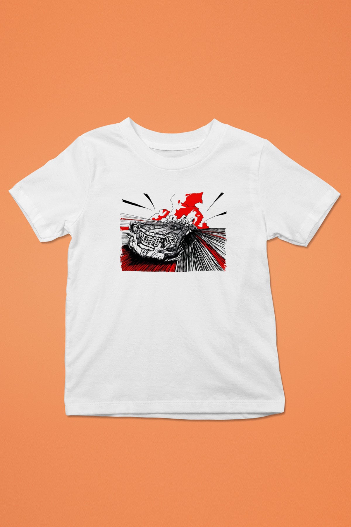 Yarış Arabası Baskılı Unisex Beyaz  Çocuk Tişört
