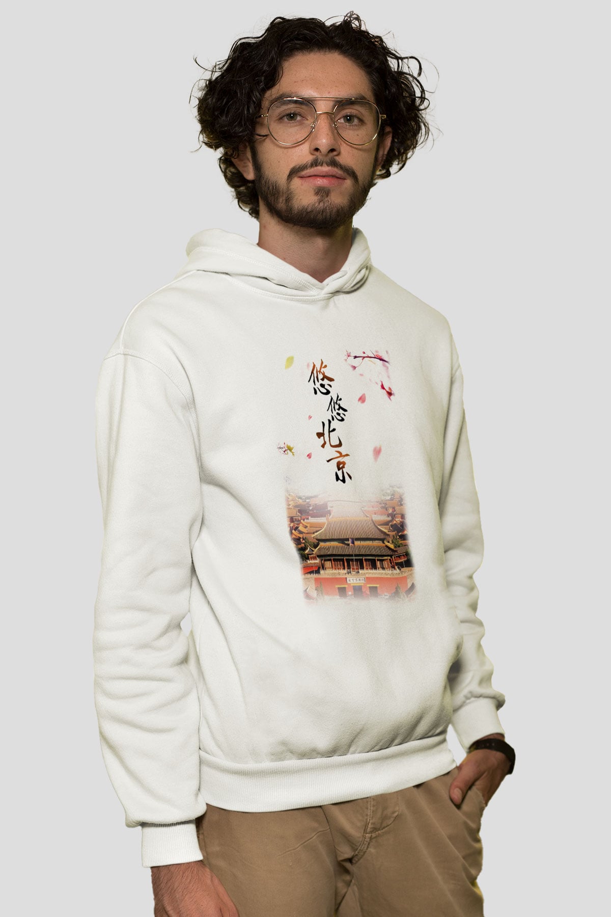 Yasak Şehir Beyaz Unisex Kapşonlu Sweatshirt