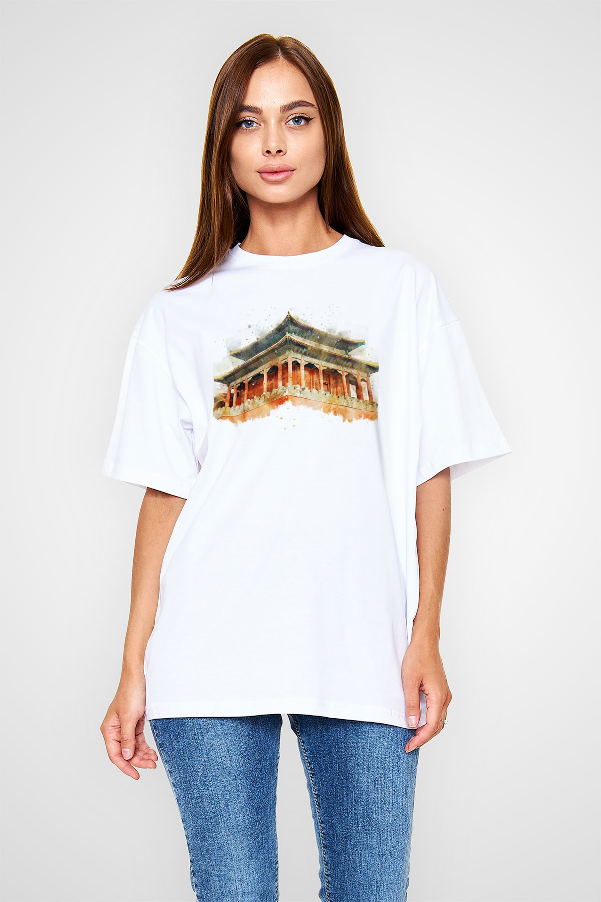 Yasak Şehir Beyaz Oversize Tişört Oversize T-shirt - TişörtFabrikası