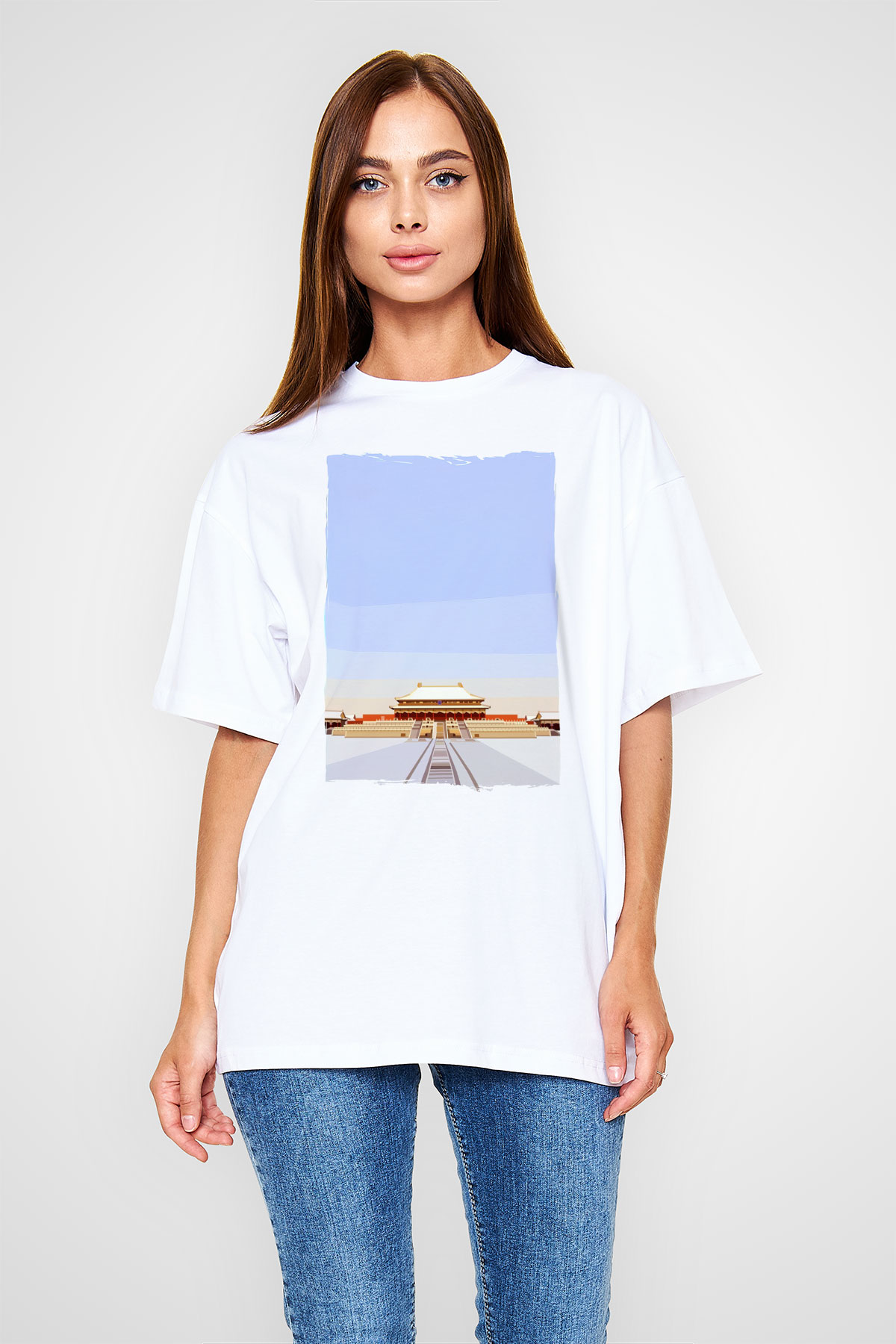 Yasak Şehir Beyaz Oversize Tişört Oversize T-shirt - TişörtFabrikası