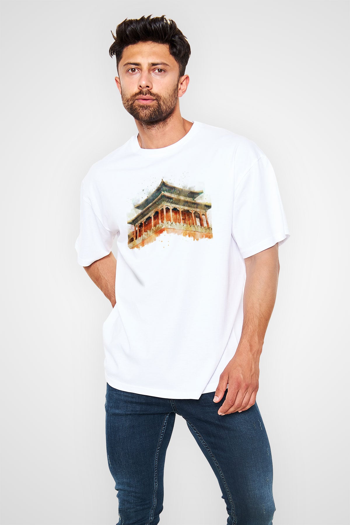 Yasak Şehir Beyaz Oversize Tişört Oversize T-shirt - TişörtFabrikası