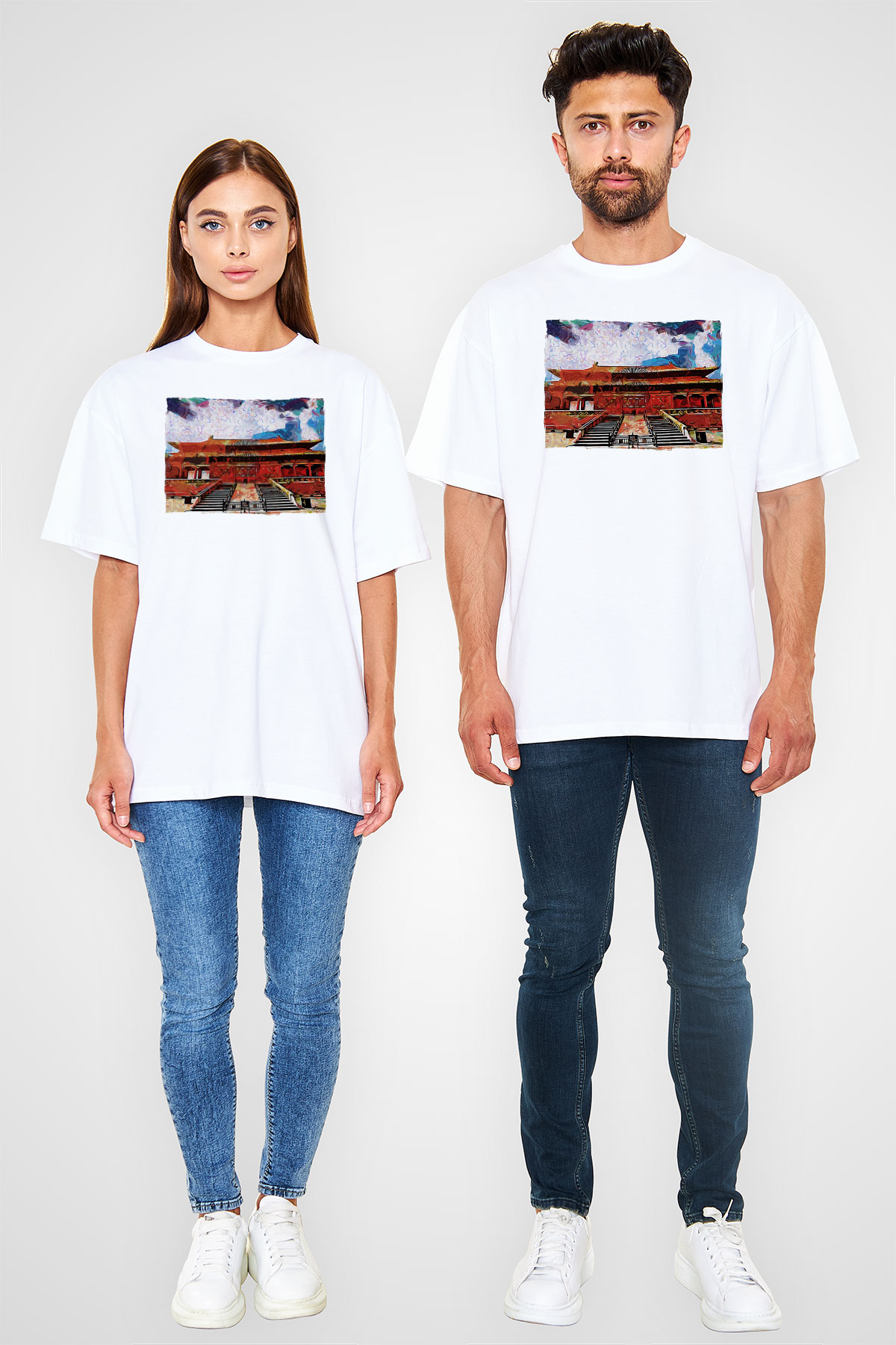 Yasak Şehir Beyaz Oversize Tişört Oversize T-shirt - TişörtFabrikası