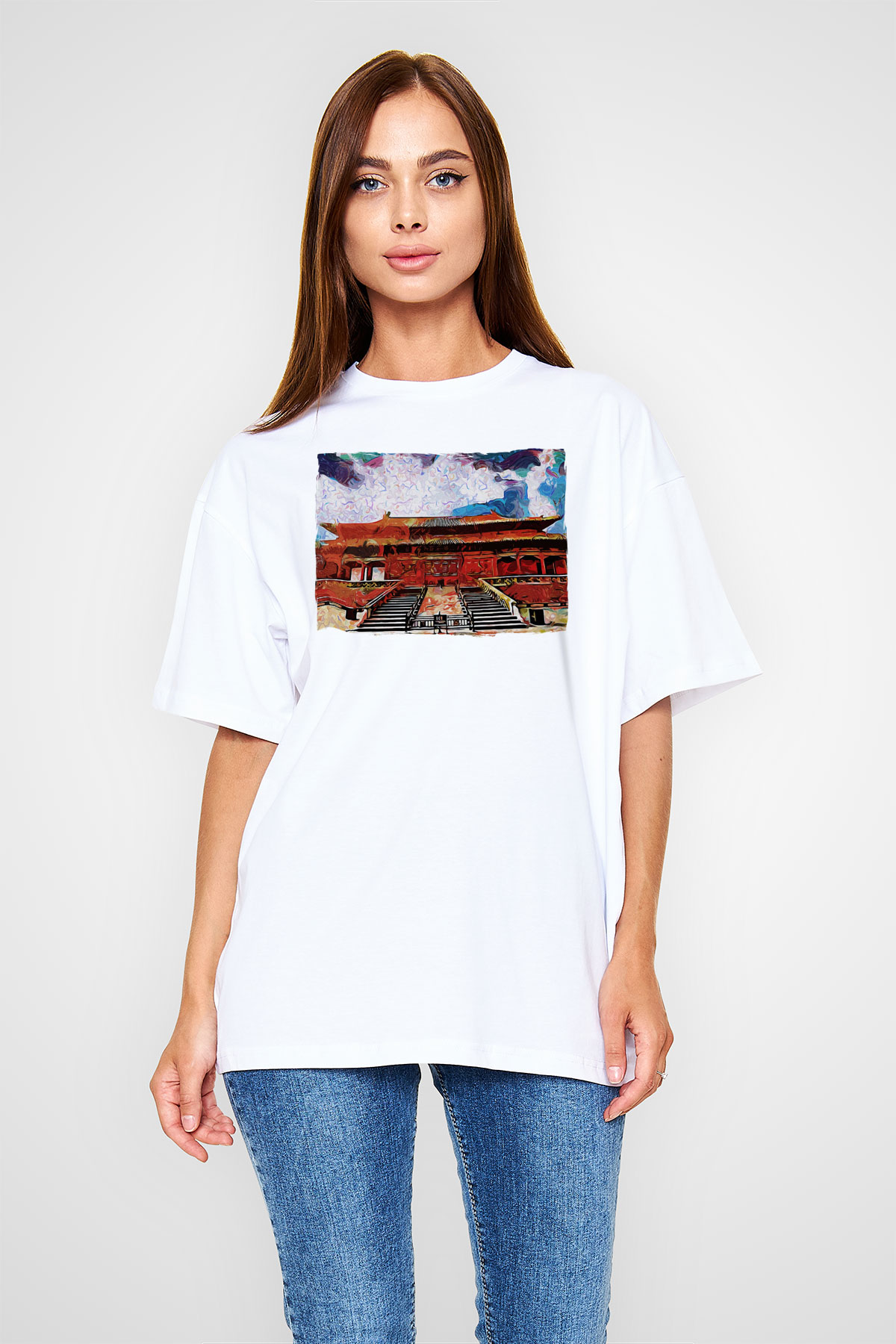 Yasak Şehir Beyaz Oversize Tişört Oversize T-shirt - TişörtFabrikası