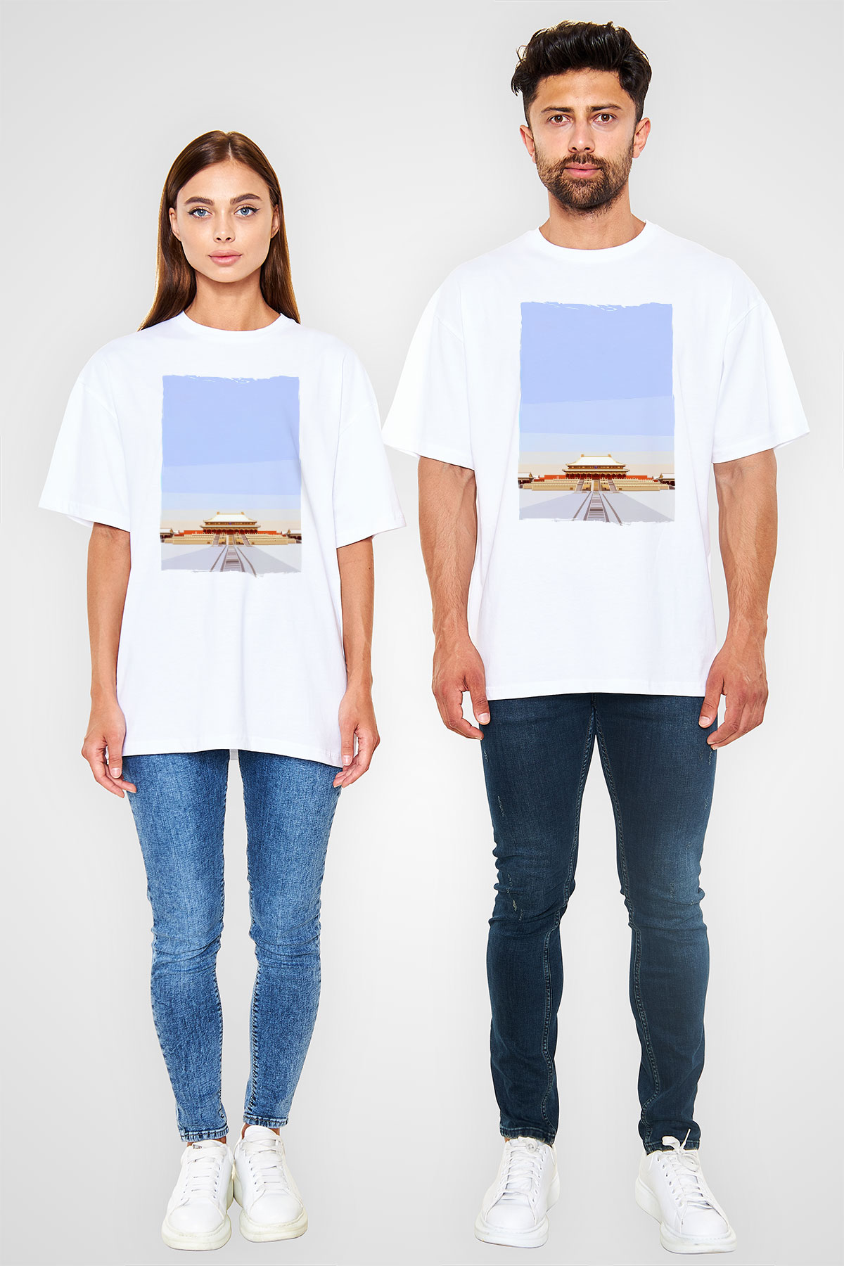 Yasak Şehir Beyaz Oversize Tişört Oversize T-shirt - TişörtFabrikası