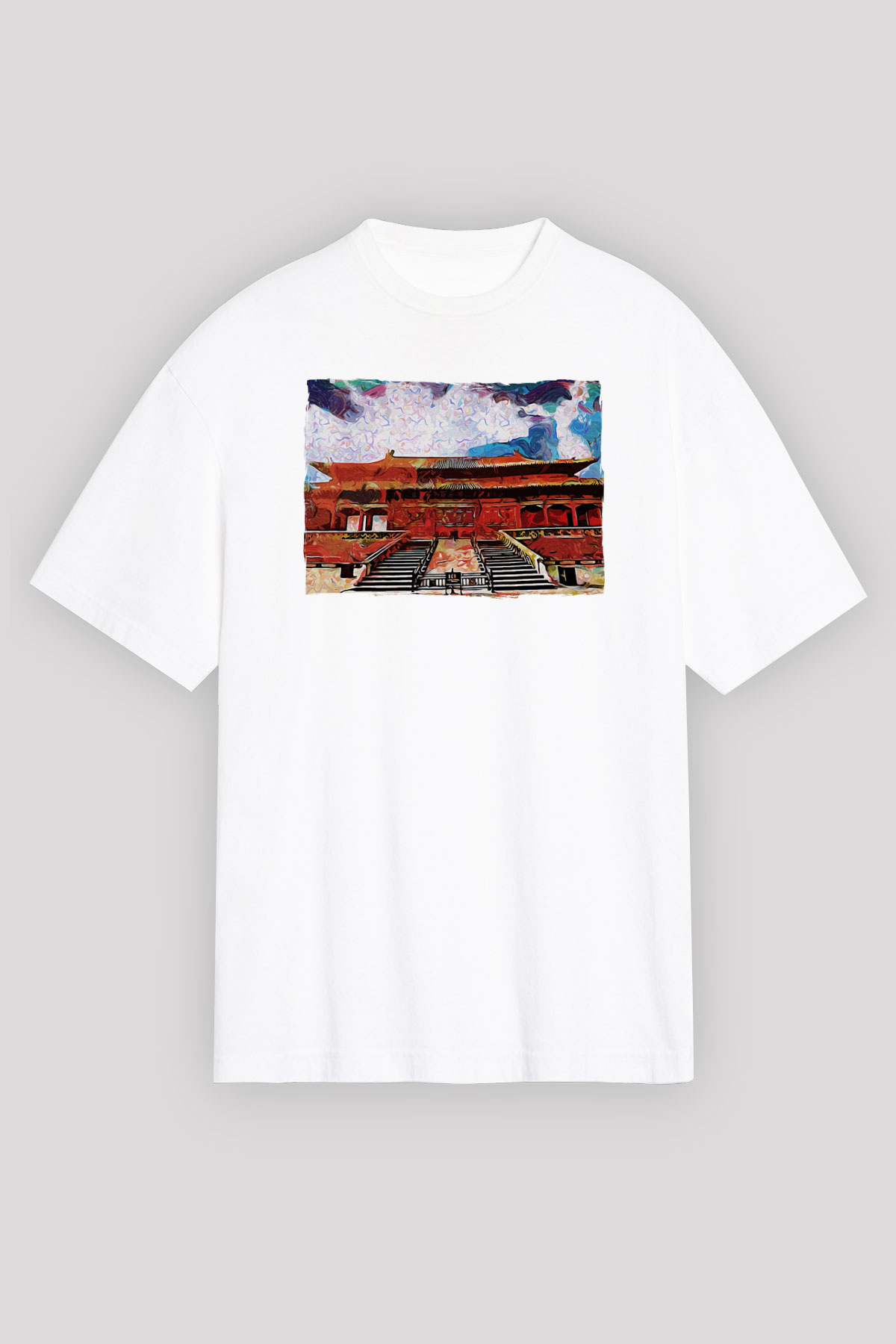 Yasak Şehir Beyaz Oversize Tişört Oversize T-shirt - TişörtFabrikası