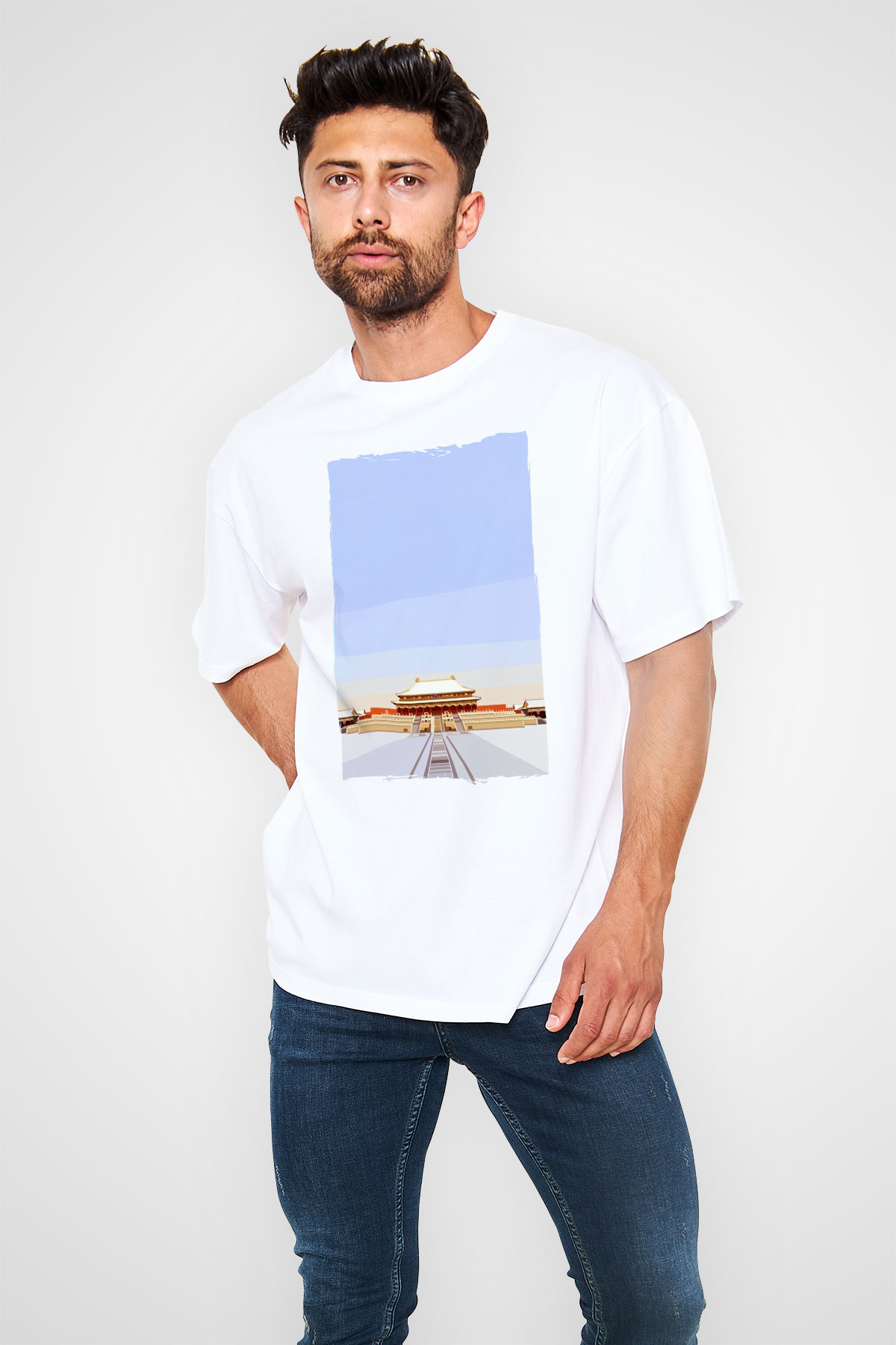 Yasak Şehir Beyaz Oversize Tişört Oversize T-shirt - TişörtFabrikası