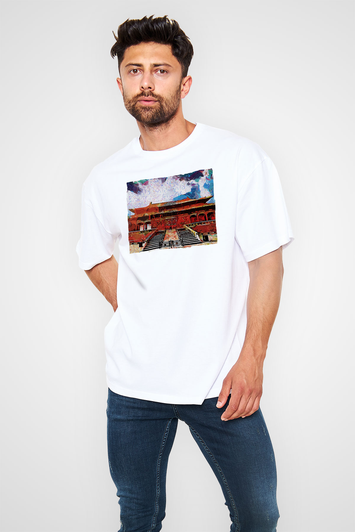 Yasak Şehir Beyaz Oversize Tişört Oversize T-shirt - TişörtFabrikası