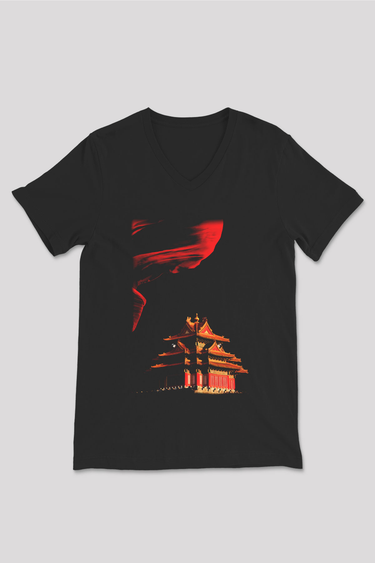 Yasak Şehir Siyah Unisex V Yaka Tişört T-Shirt