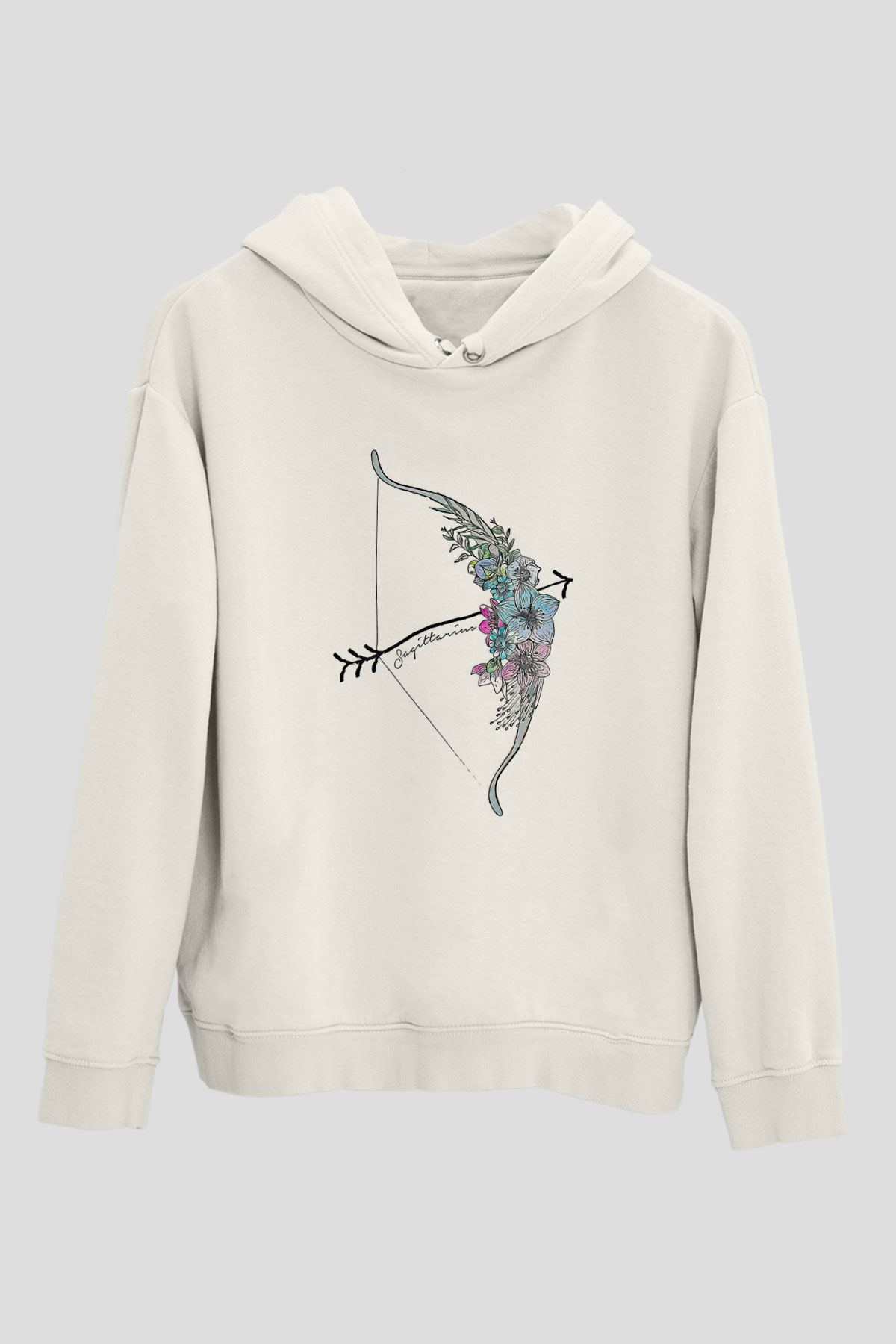 Yay Burcu Baskılı Beyaz Unisex Hoodie