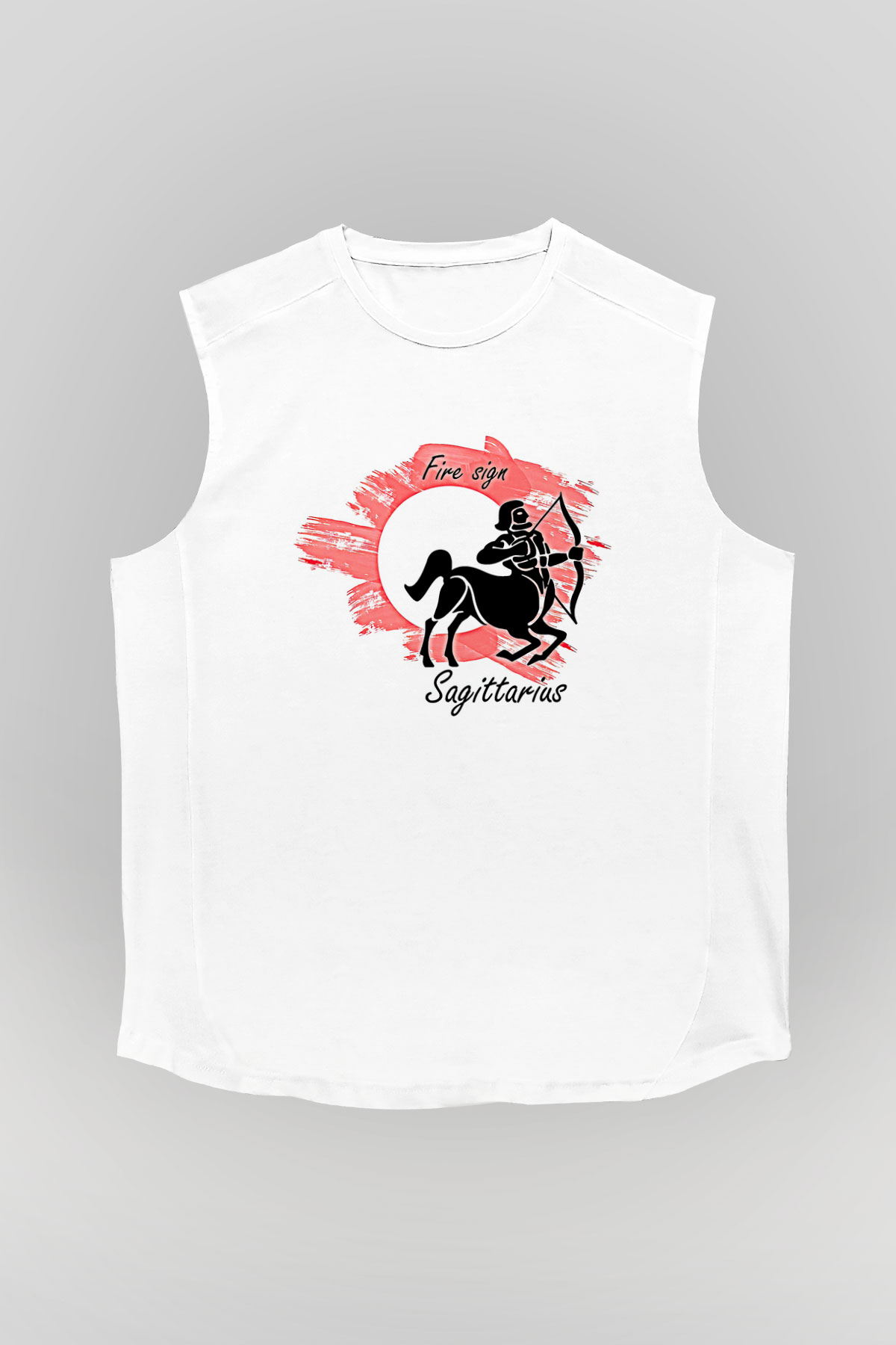 Yay Burcu Baskılı Beyaz Unisex Kolsuz Tişört - Tshirt
