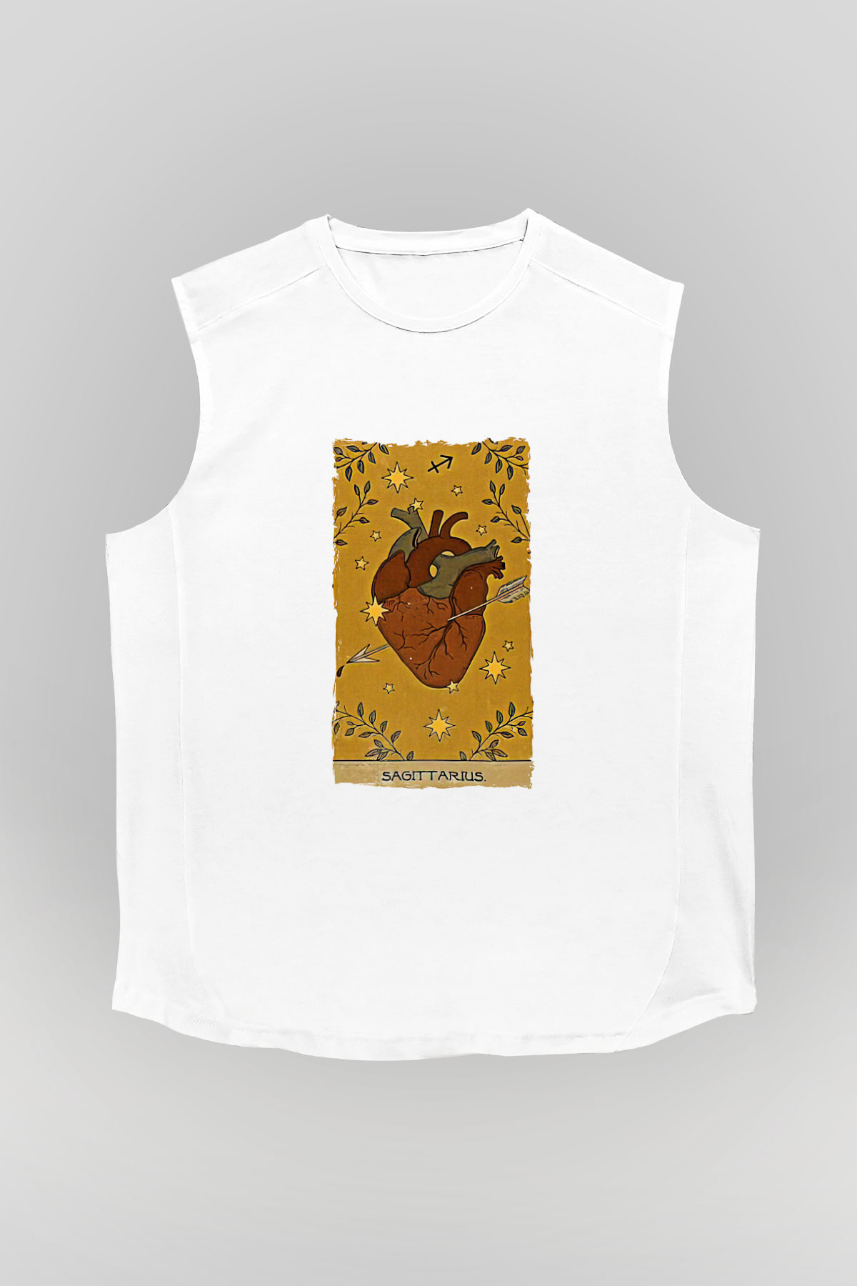 Yay Burcu Baskılı Beyaz Unisex Kolsuz Tişört - Tshirt
