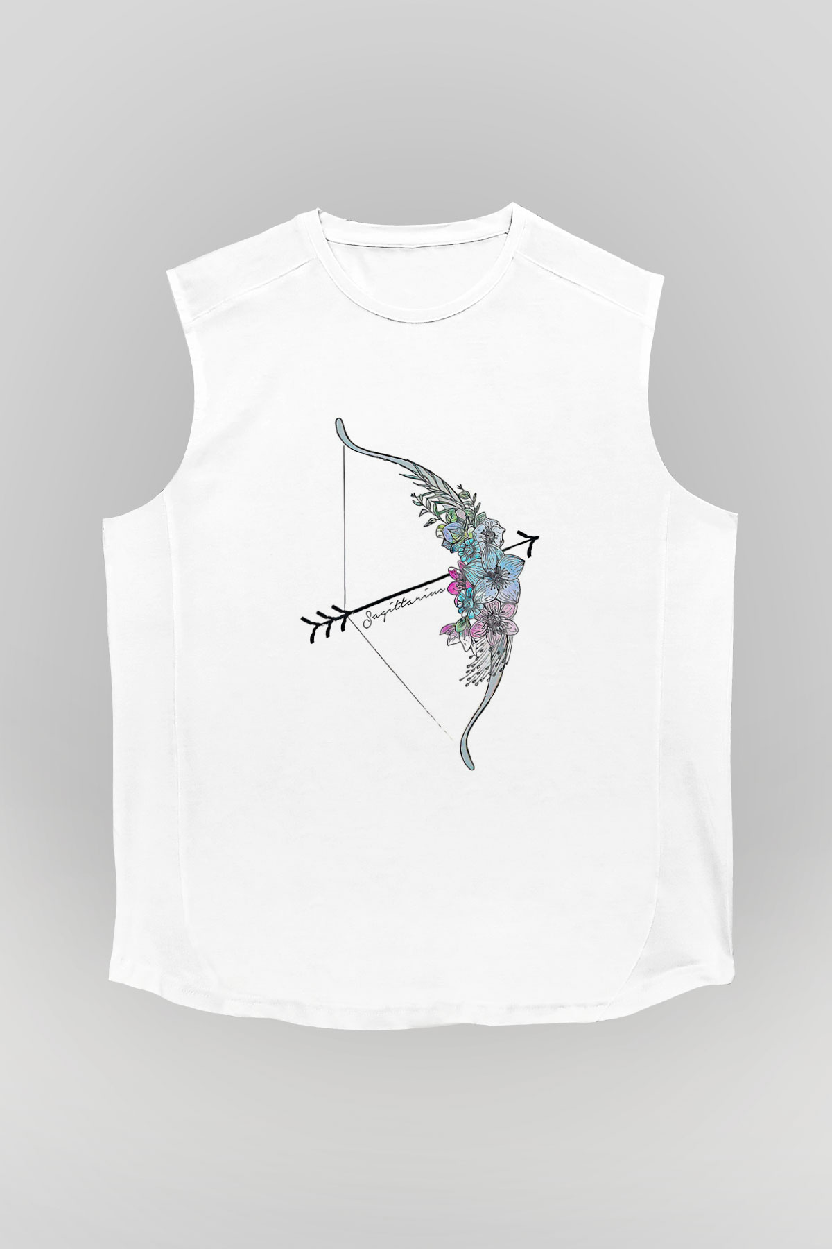 Yay Burcu Baskılı Beyaz Unisex Kolsuz Tişört - Tshirt