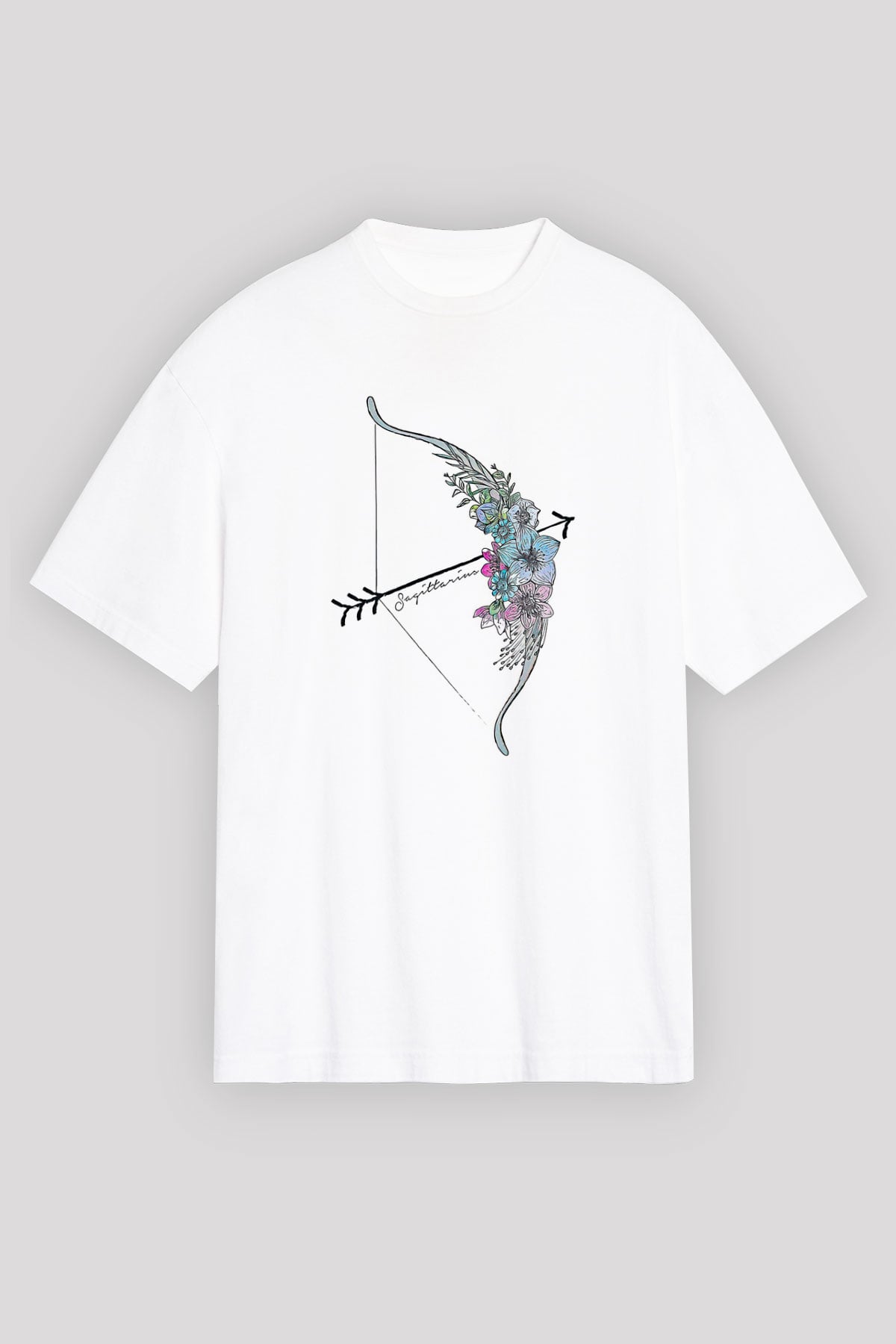 Yay Burcu Baskılı Beyaz Unisex Oversize Tişört - Tshirt