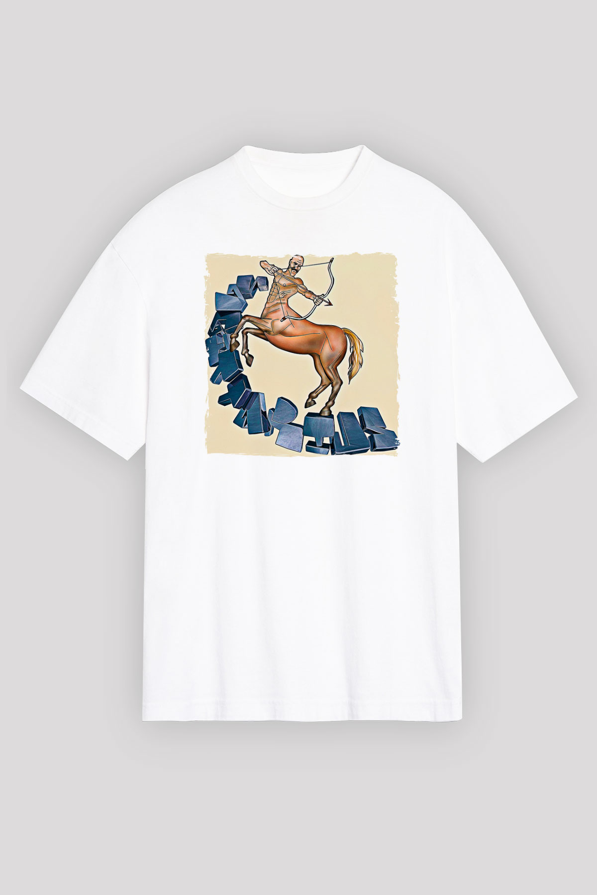 Yay Burcu Baskılı Beyaz Unisex Oversize Tişört - Tshirt