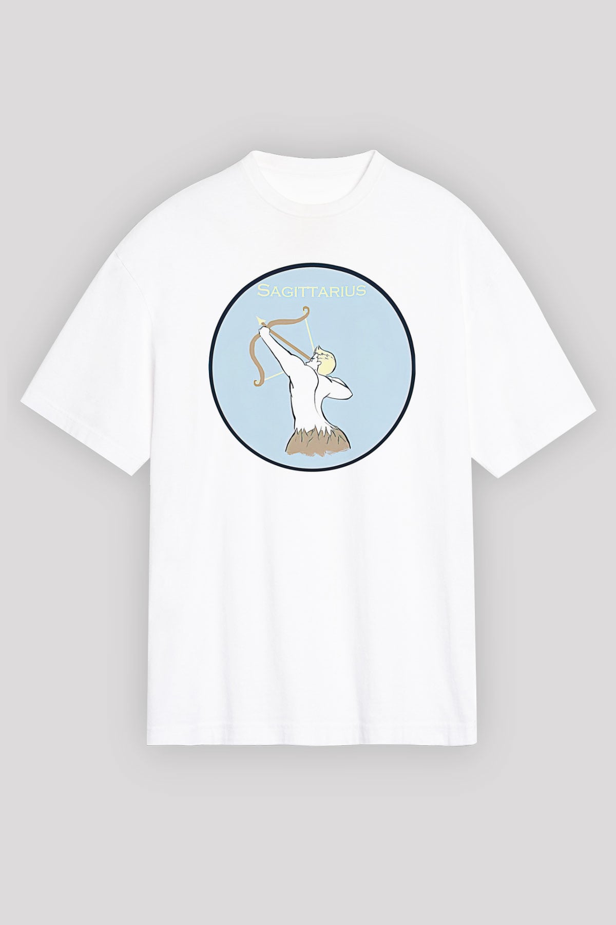 Yay Burcu Baskılı Beyaz Unisex Oversize Tişört - Tshirt