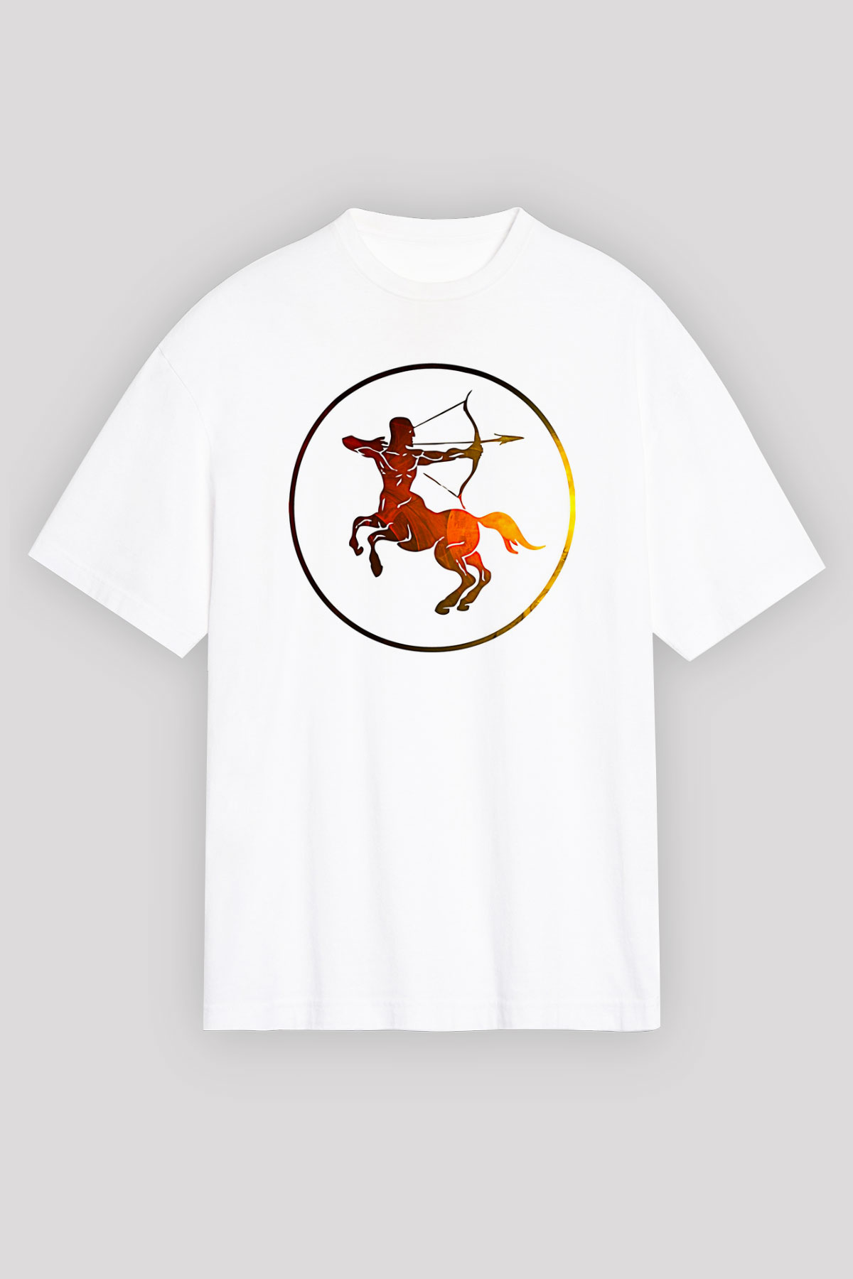 Yay Burcu Baskılı Beyaz Unisex Oversize Tişört - Tshirt