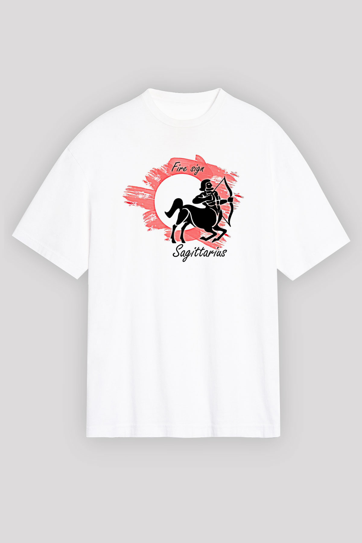 Yay Burcu Baskılı Beyaz Unisex Oversize Tişört - Tshirt
