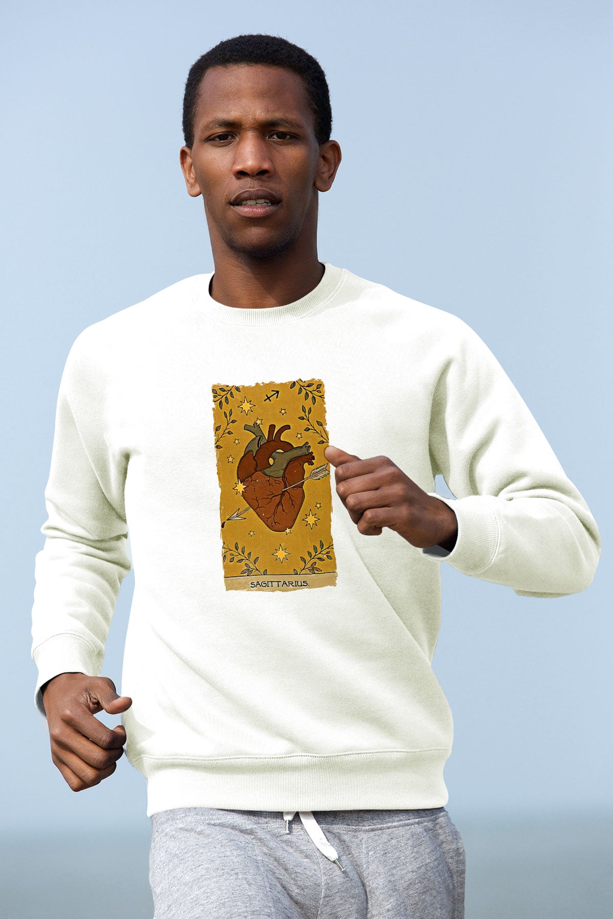 Yay Burcu Baskılı Beyaz Unisex Sweatshirt