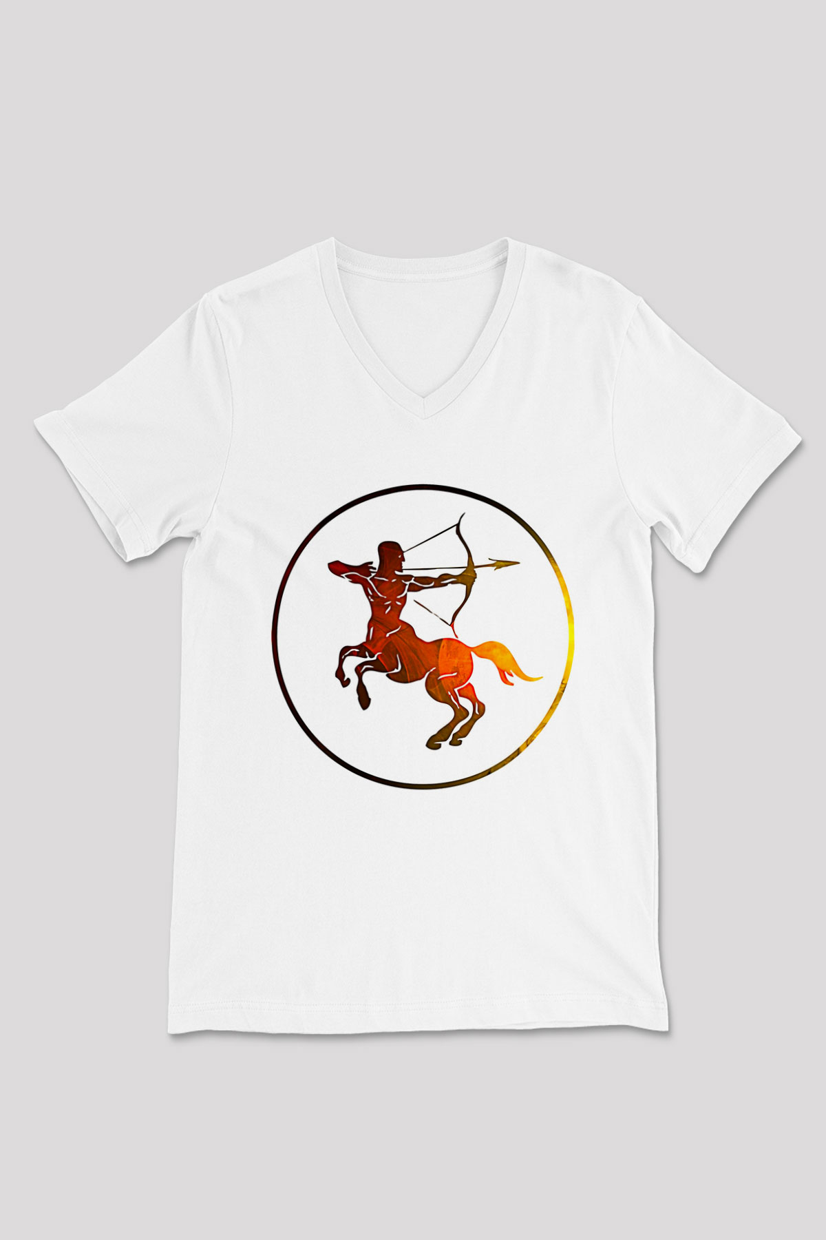 Yay Burcu Baskılı Beyaz Unisex V Yaka Tişört - Tshirt