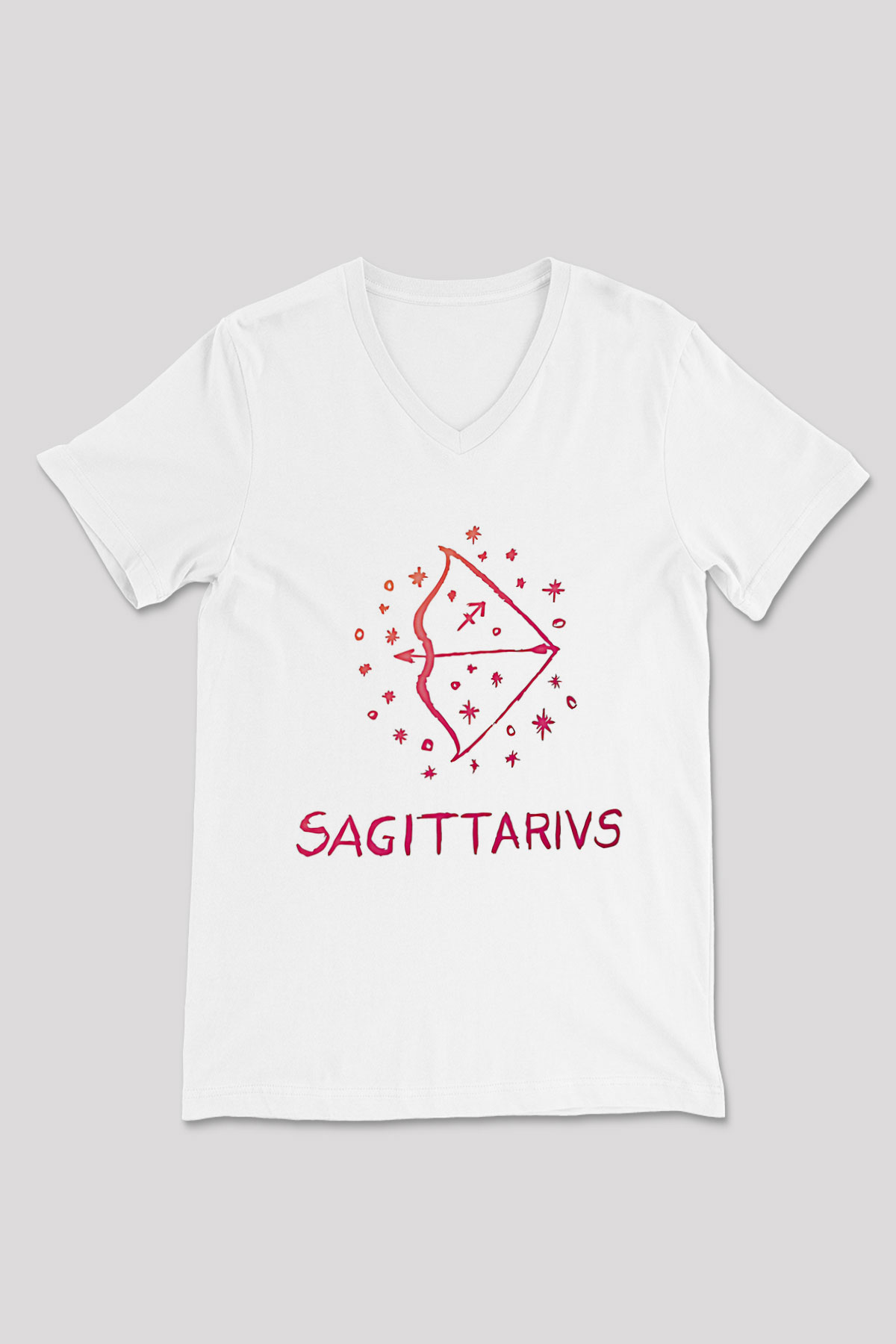 Yay Burcu Baskılı Beyaz Unisex V Yaka Tişört - Tshirt