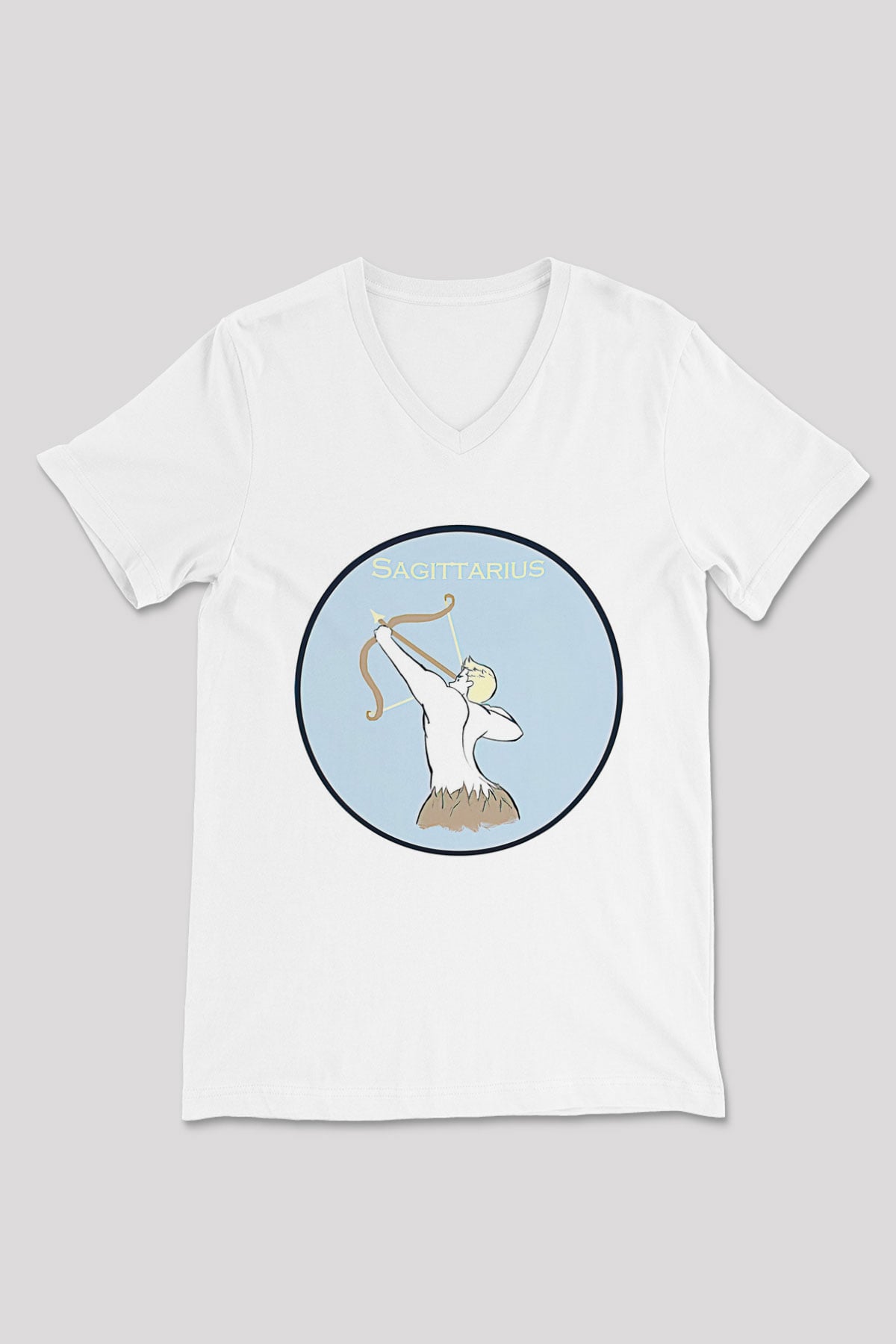 Yay Burcu Baskılı Beyaz Unisex V Yaka Tişört - Tshirt