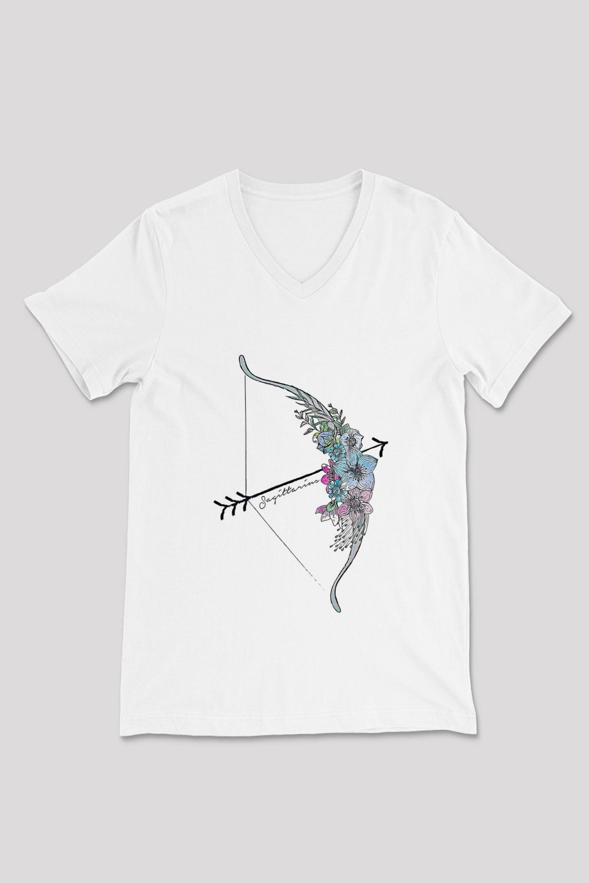 Yay Burcu Baskılı Beyaz Unisex V Yaka Tişört - Tshirt