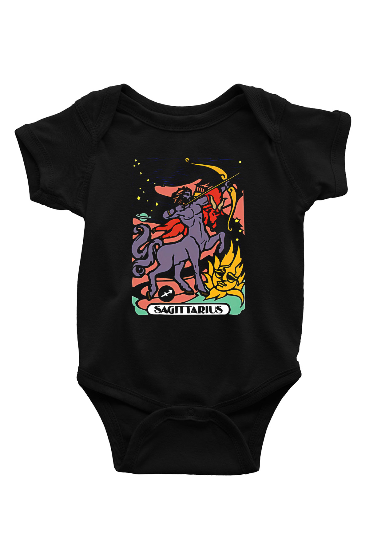 Yay Burcu Baskılı Unisex Siyah Bebek Body - Zıbın