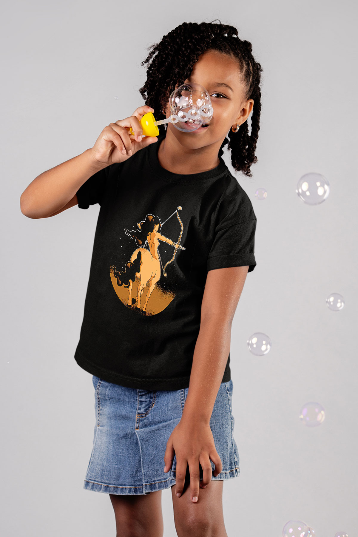 Yay Burcu Baskılı Unisex Siyah Çocuk Tişört - Tshirt