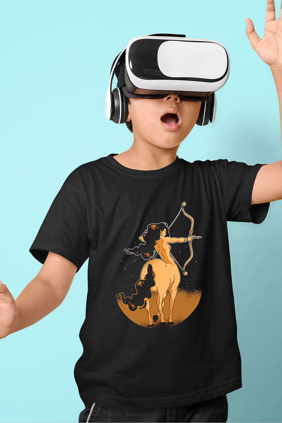Yay Burcu Baskılı Unisex Siyah Çocuk Tişört - Tshirt