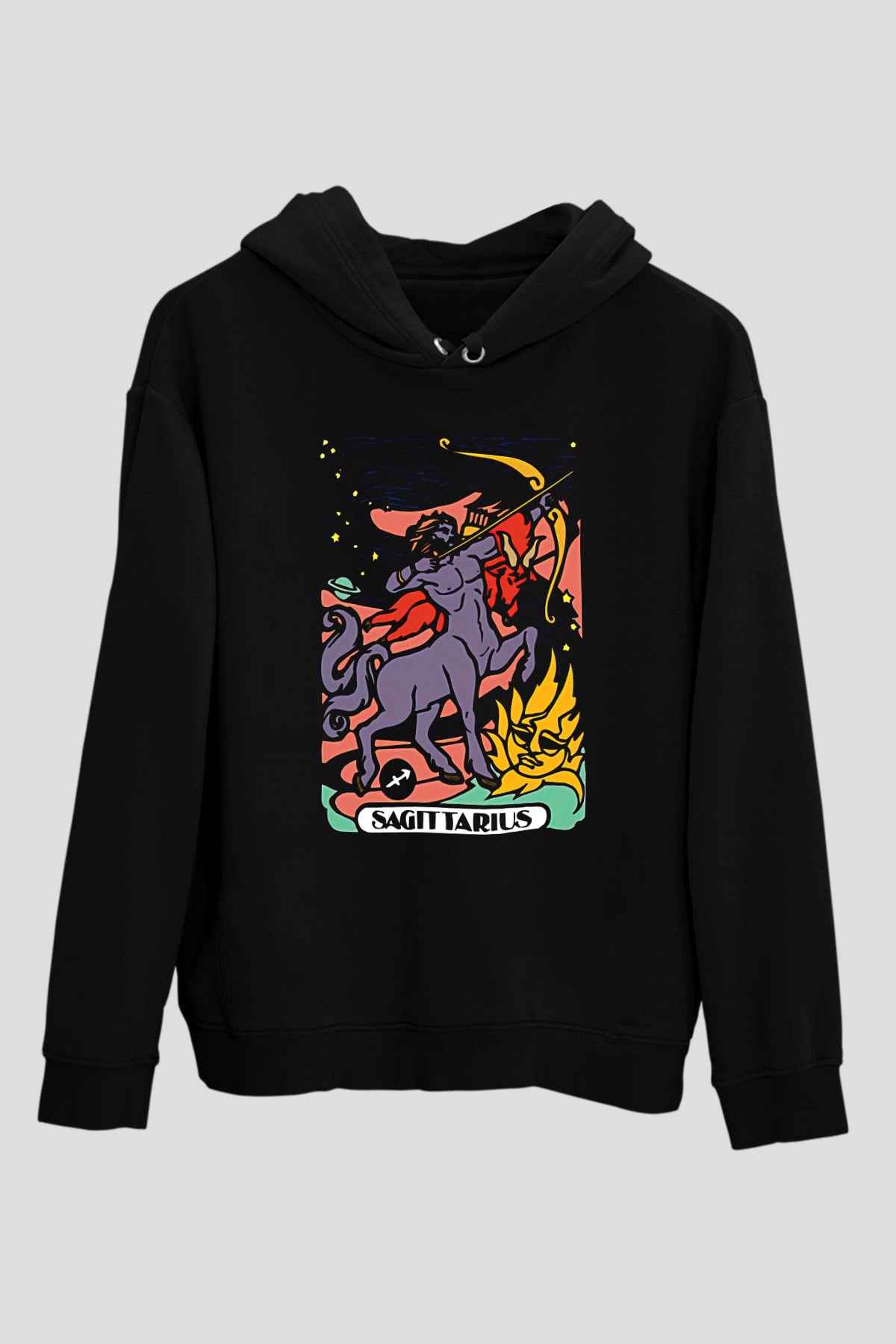 Yay Burcu Baskılı Unisex Siyah Hoodie