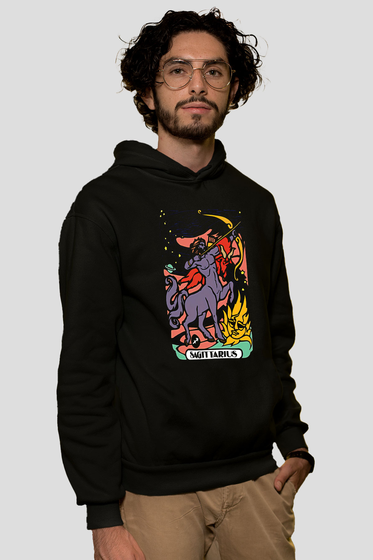 Yay Burcu Baskılı Unisex Siyah Hoodie