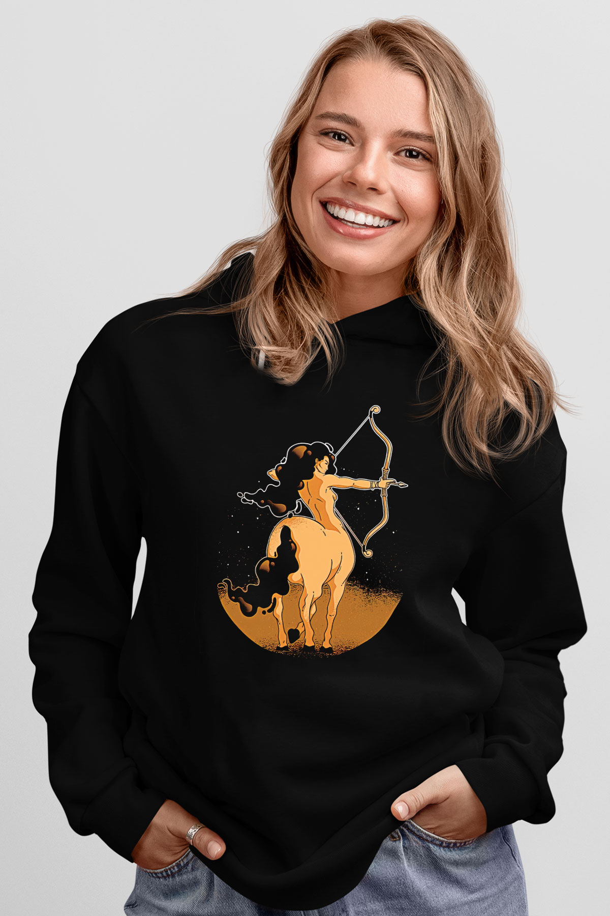 Yay Burcu Baskılı Unisex Siyah Hoodie
