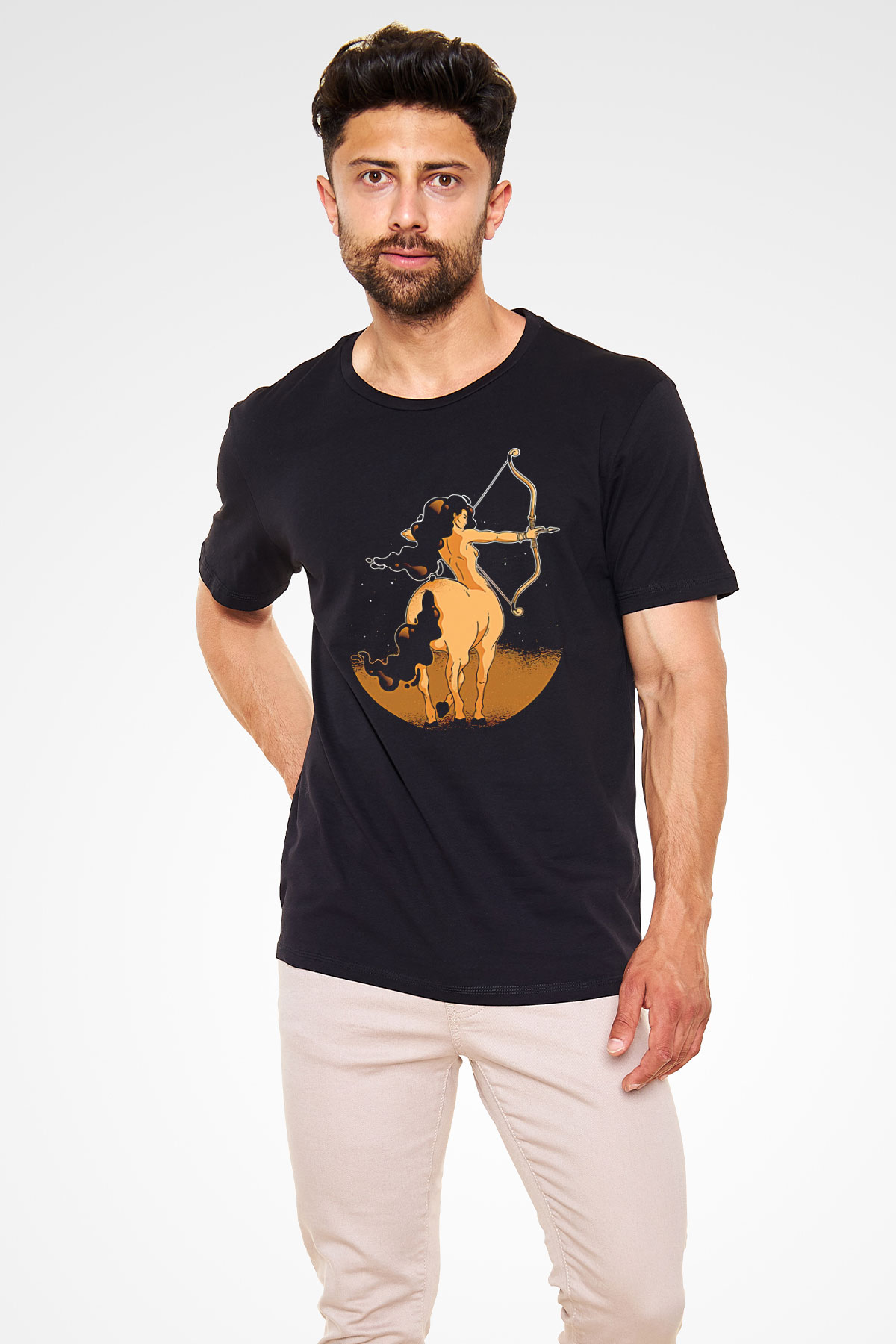 Yay Burcu Baskılı Unisex Siyah Tişört - Tshirt