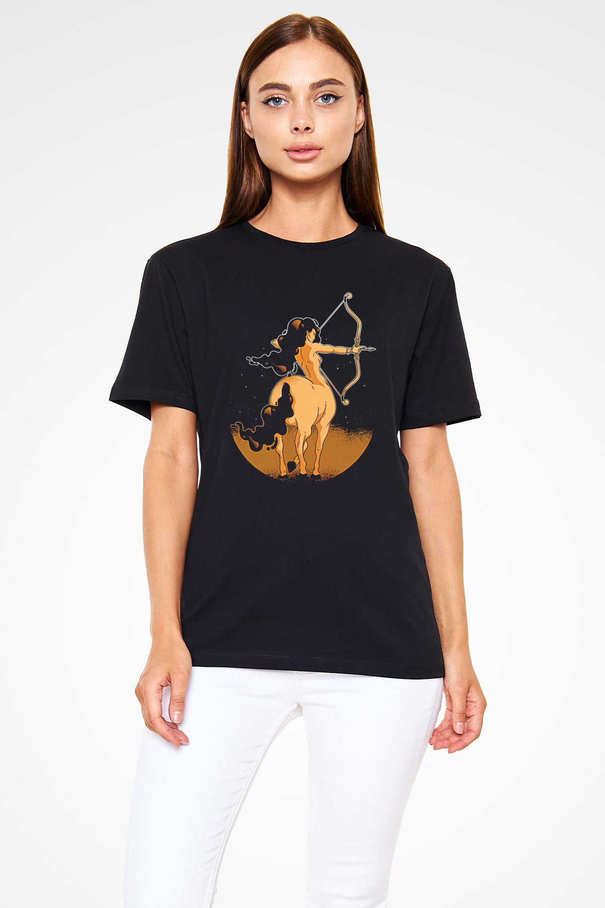 Yay Burcu Baskılı Unisex Siyah Tişört - Tshirt