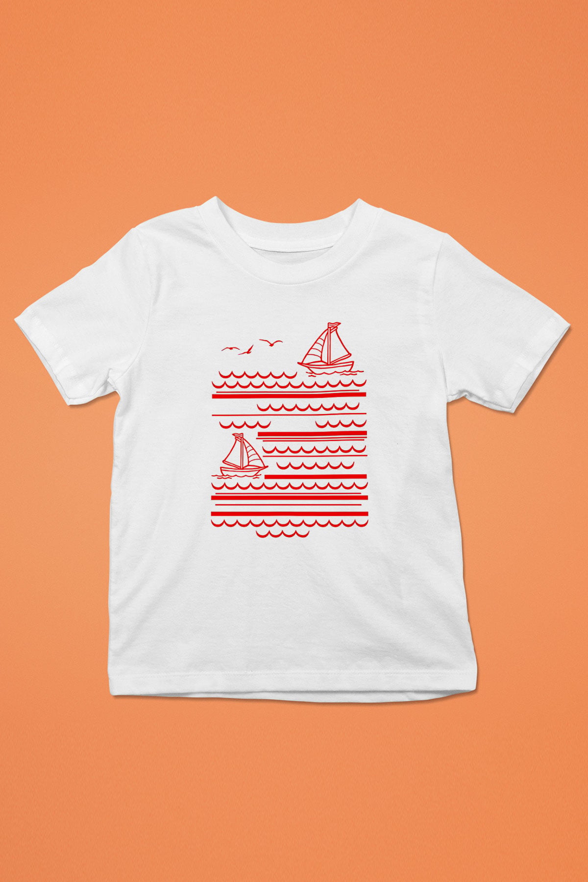 Yelken Baskılı Unisex Beyaz Çocuk Tişört - Tshirt