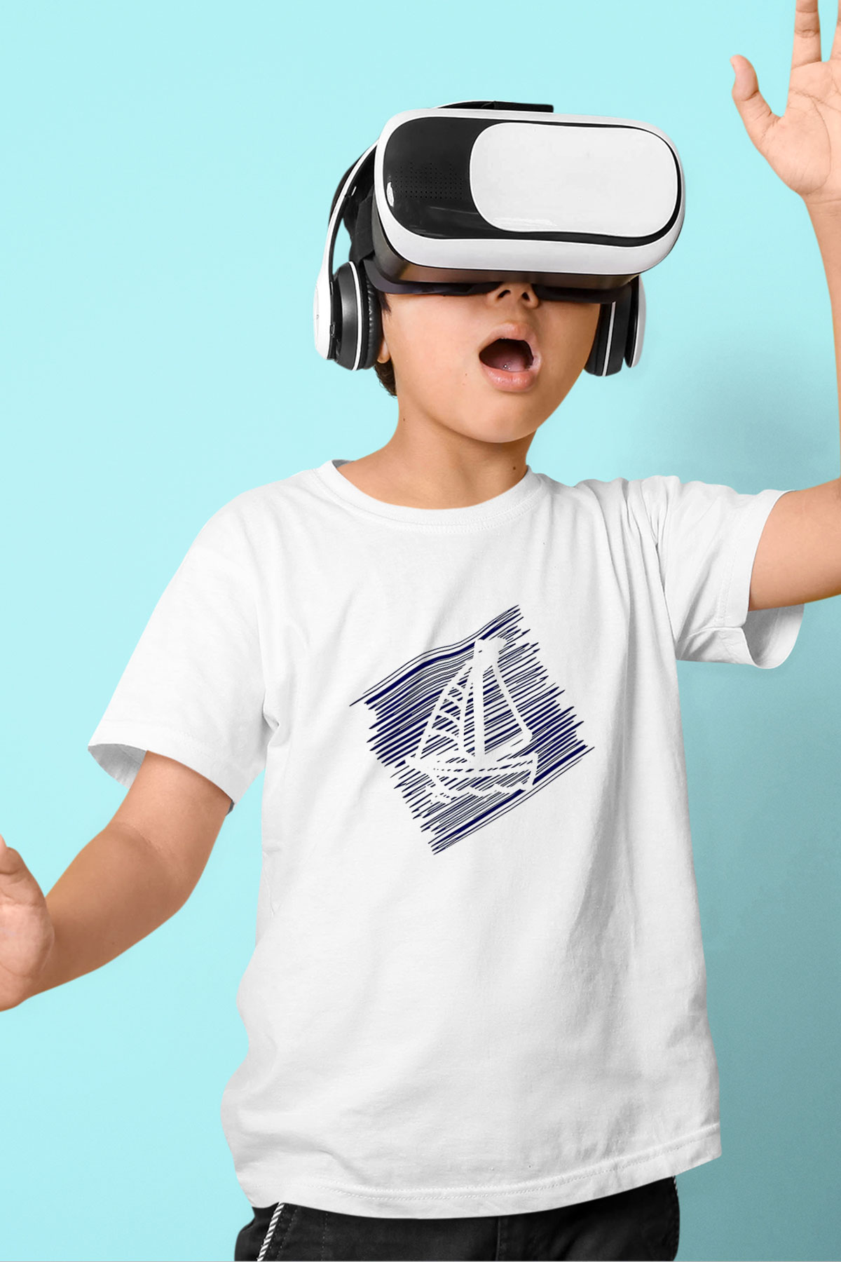 Yelken Baskılı Unisex Beyaz Çocuk Tişört - Tshirt