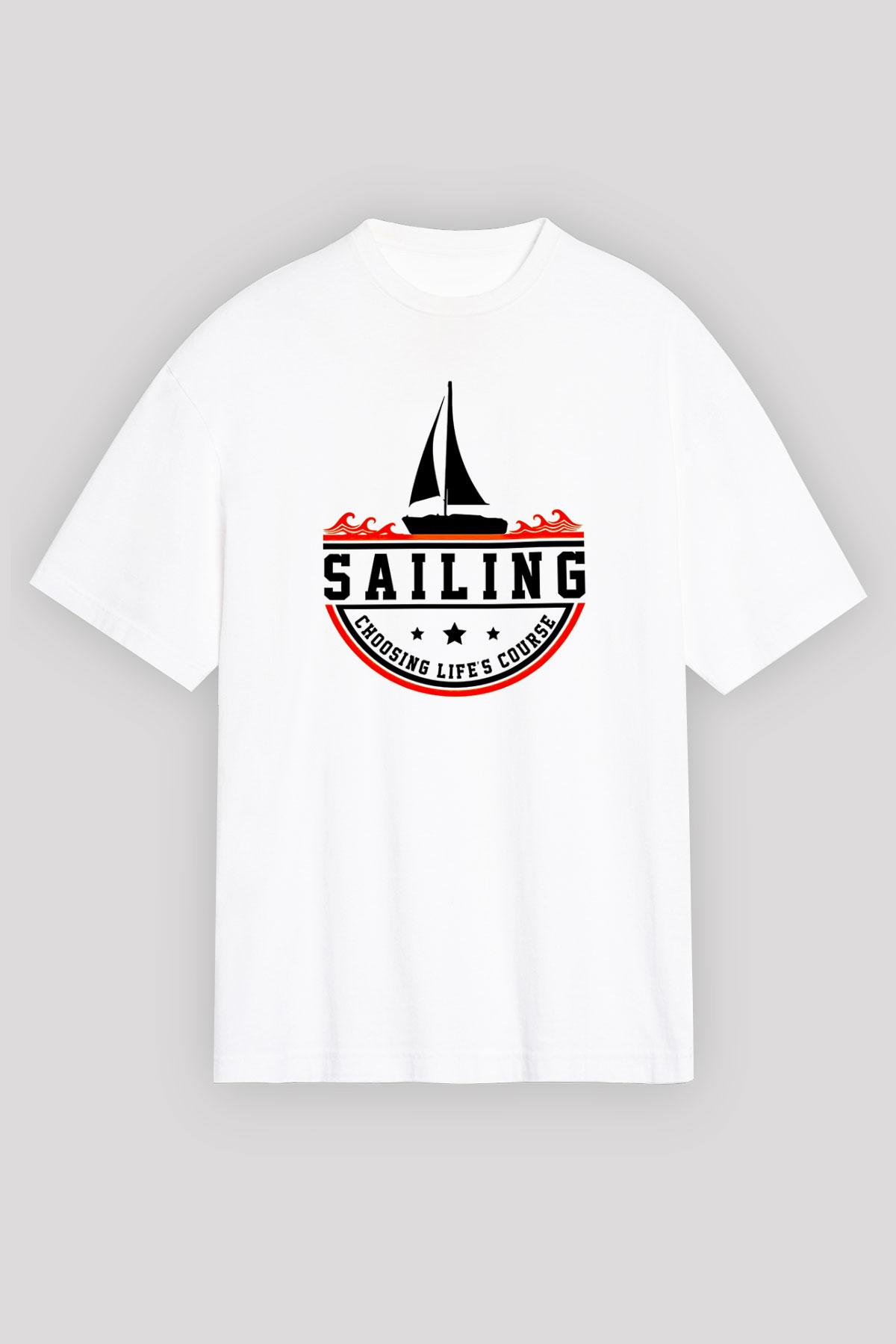 Yelken Baskılı Unisex Beyaz Oversize Tişört - Tshirt