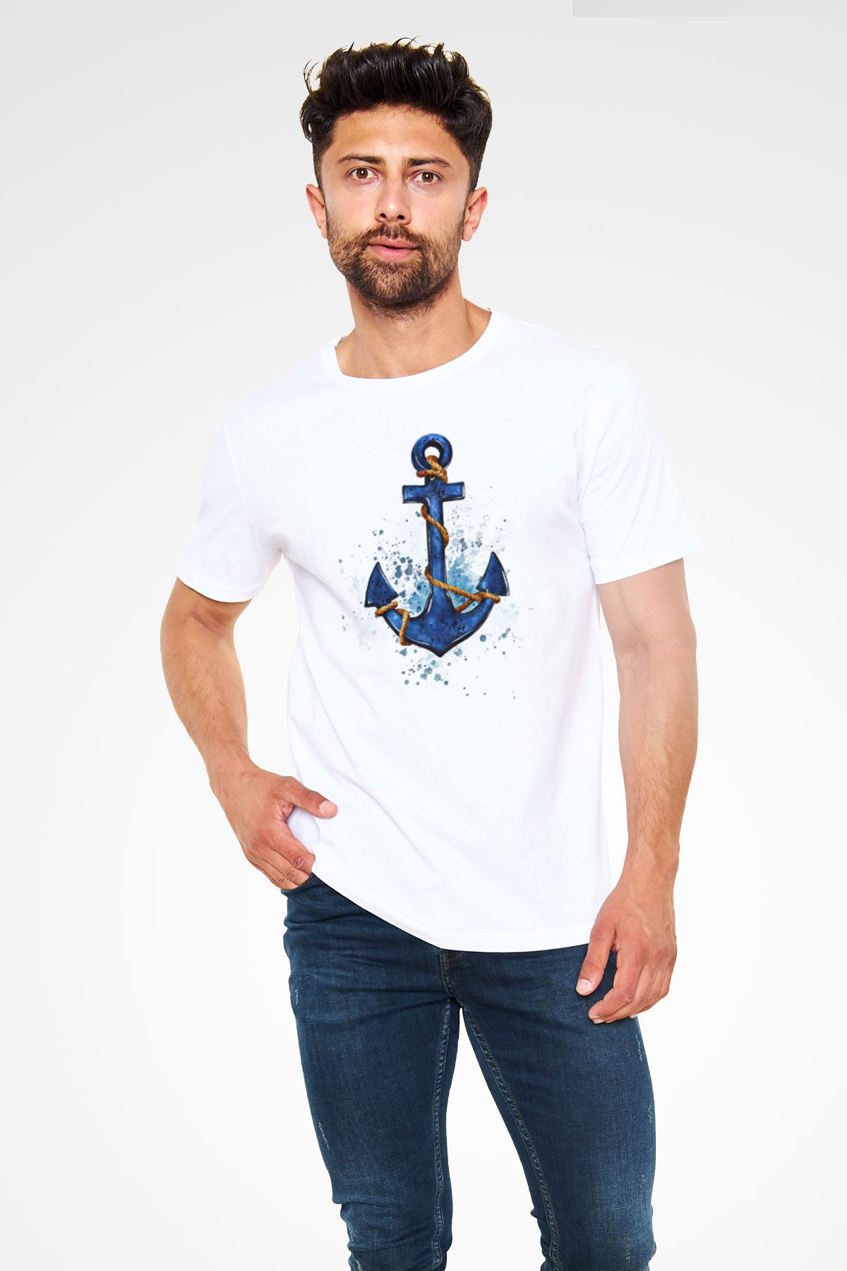 Yelken Baskılı Unisex Beyaz Tişört - Tshirt
