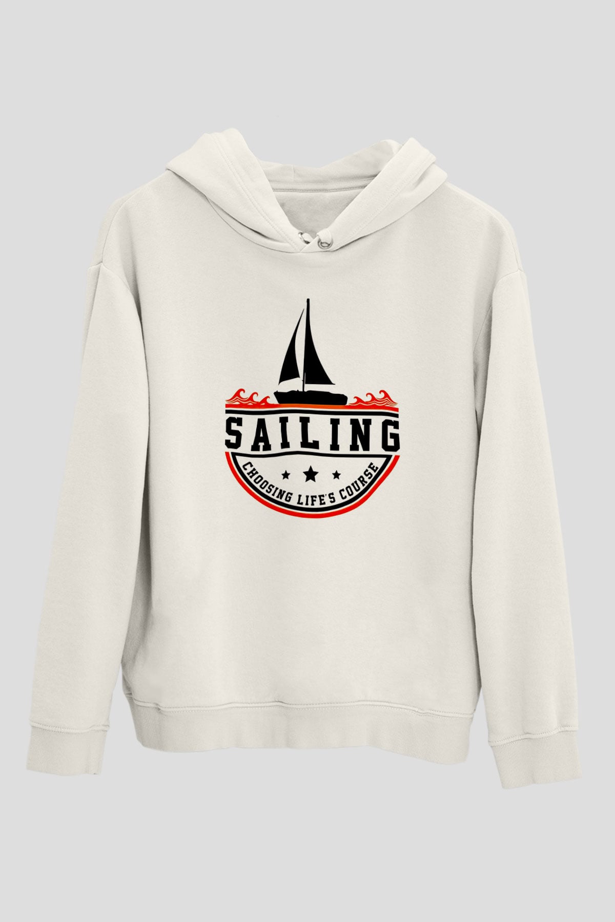 Yelken Baskılı Unisex Ekru Hoodie