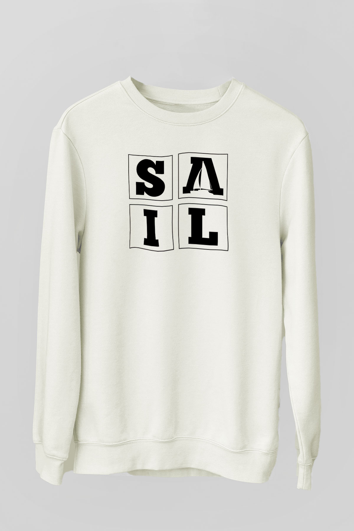 Yelken Baskılı Unisex Ekru Sweatshirt