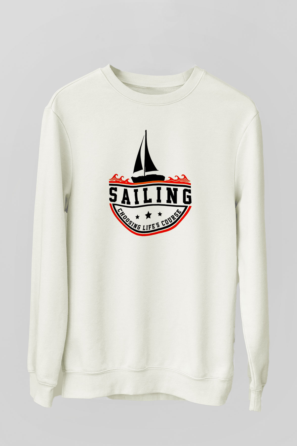 Yelken Baskılı Unisex Ekru Sweatshirt