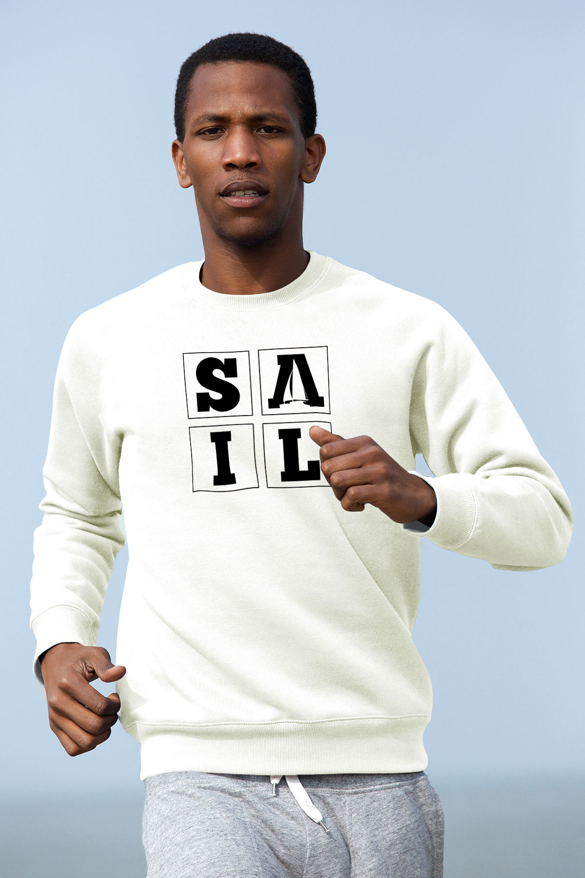 Yelken Baskılı Unisex Ekru Sweatshirt