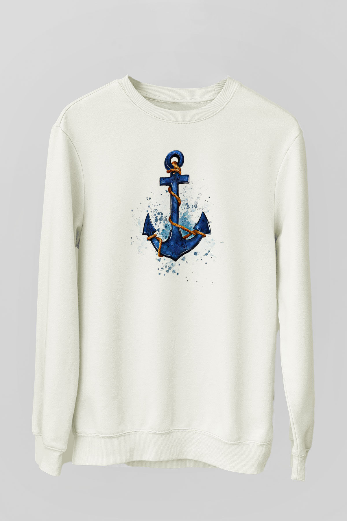 Yelken Baskılı Unisex Ekru Sweatshirt