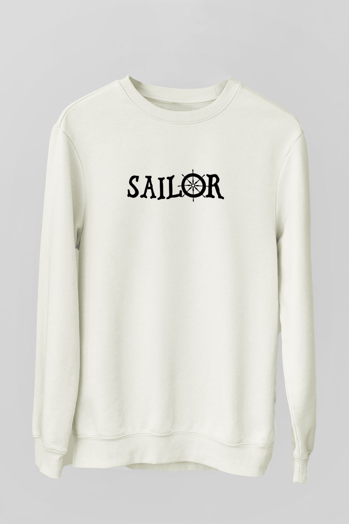 Yelken Baskılı Unisex Ekru Sweatshirt