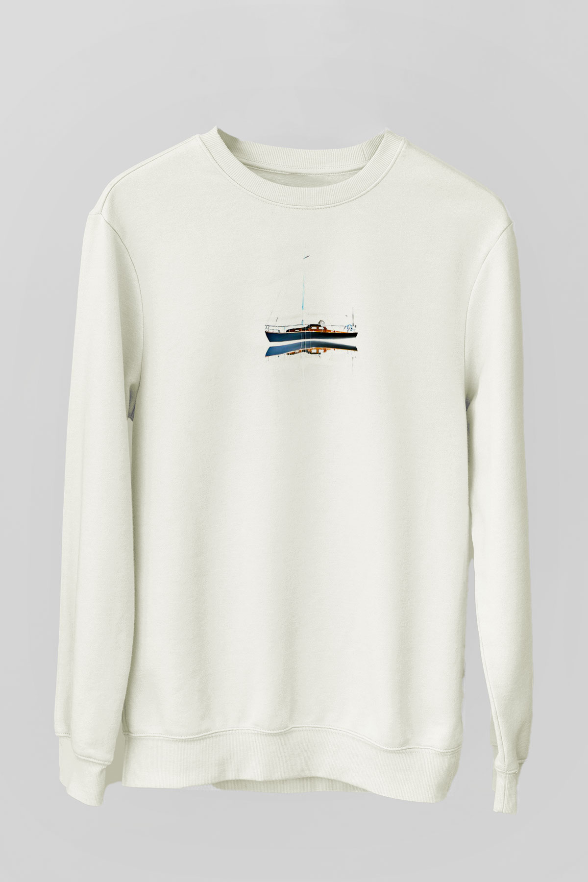 Yelken Baskılı Unisex Ekru Sweatshirt