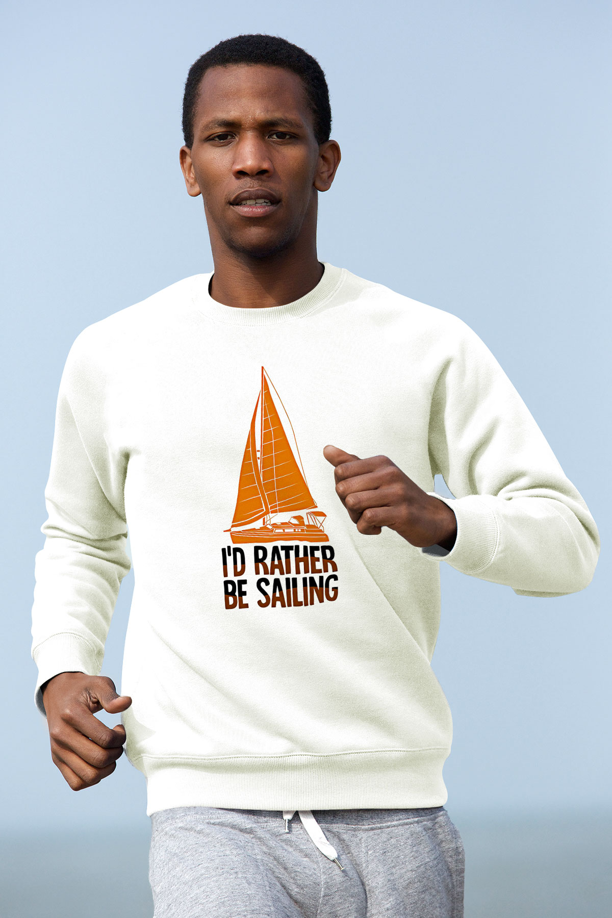 Yelken Baskılı Unisex Ekru Sweatshirt